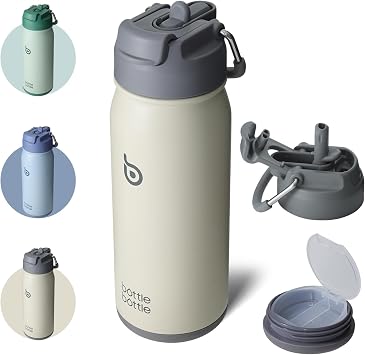 BOTTLE BOTTLE Water Bottle, 16.9 fl oz 500 ml, Childrens Stainless Steel Bottle, Direct Drinking, Sports Bottle, 2-Way Lid, Straw Included, Bottom Storage, Vacuum Insulated, Leak Proof, For Boys