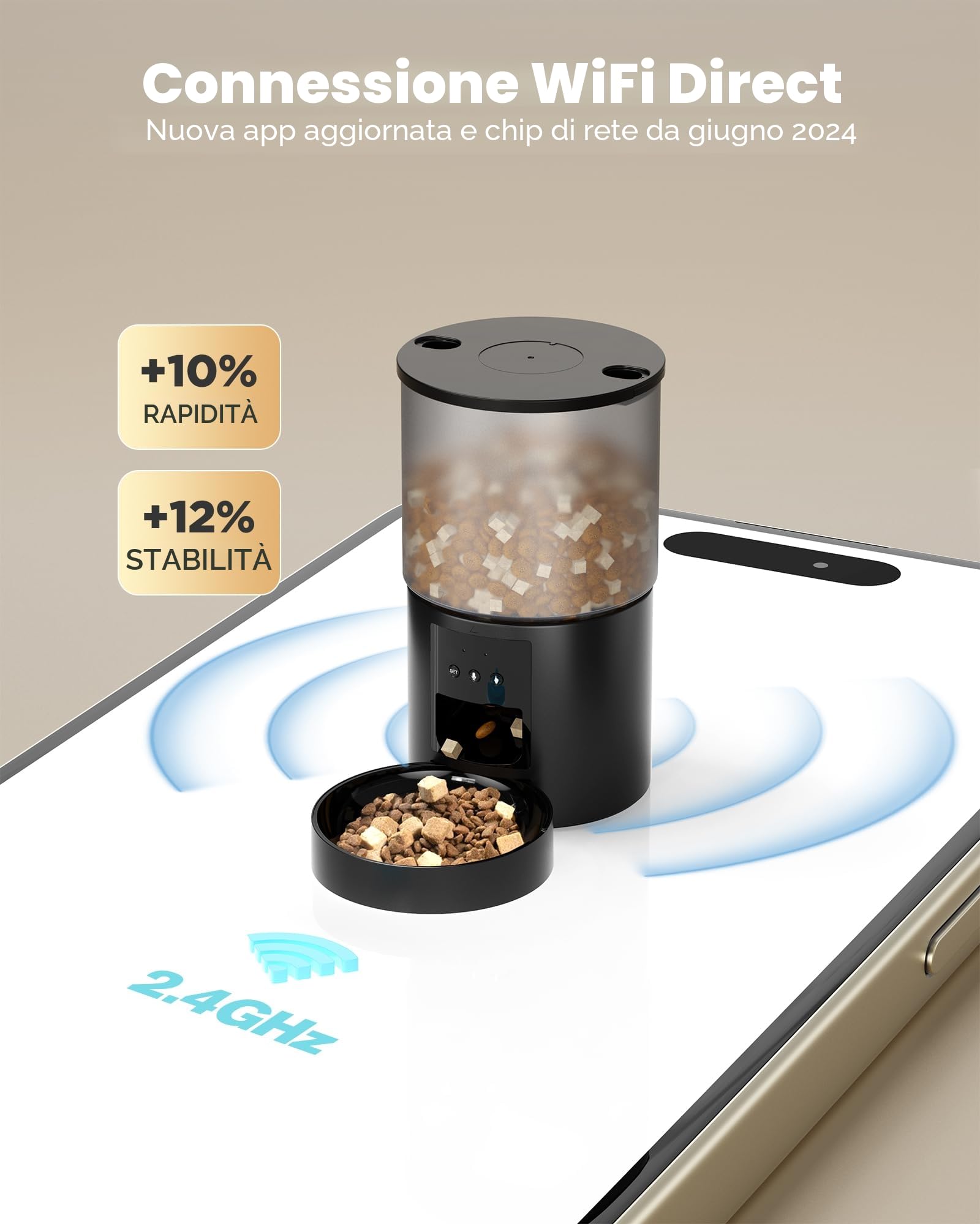 Distributore Automatico Cibo Gatti Cani WiFi: Dosatore Crocchette per Animali Domestici con 10S Registrazione - Mangiatoia Automatica per Cibo Distributore Crocchette Gatto Timer Nero 4L