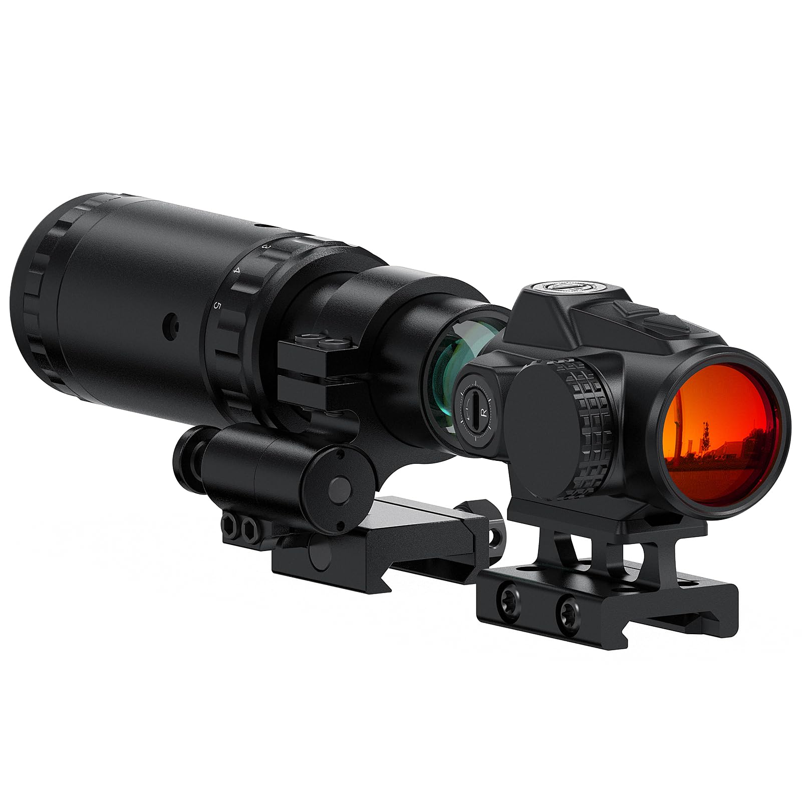 Feyachi Red Dot and Magnifier Combo with Flip-to-Side Mount, 1.5-5x Variable Zoom, 2MOA Dot, Absolute Co-Witness, 11 Brightness Settings