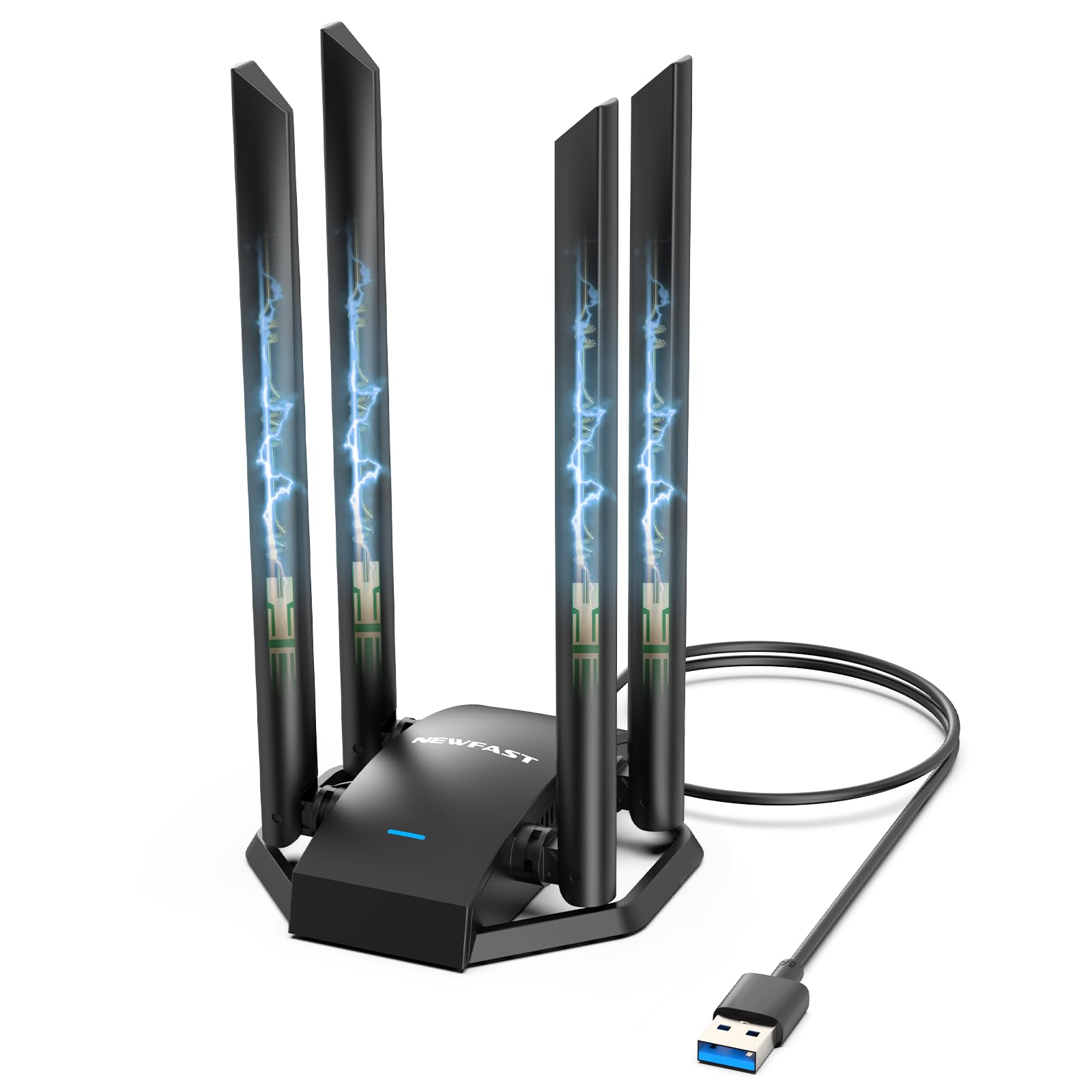 NEWFAST Adaptador WiFi USB para PC, 4 * 6dBi Antena de Alta Ganancia, AC1300 Dual Band 5GHz&2.4GHz Antena WiFi USB para PC Compatible Windows XP/7/8/8.1/10/11