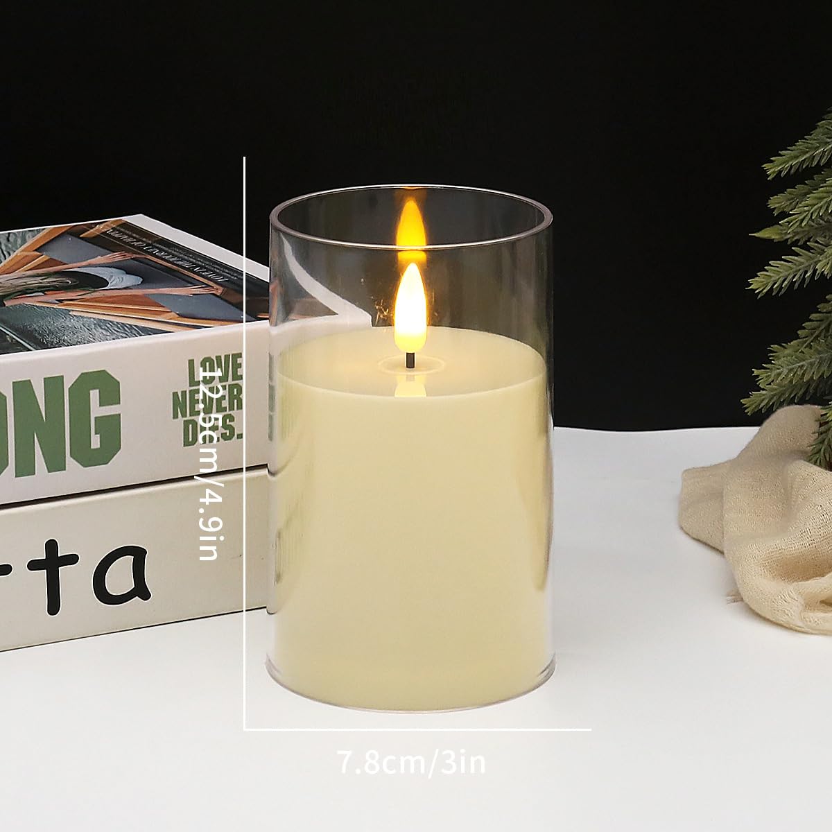 FYCAN Flameless Flickering Glass Candle Unbreakable, Flame-Effect Home Festival Wedding Decorattery Operation Real Wax Realistic Dancing Wick Led Pillar Candles Plexiglass Party - Transparent_2pcs 2