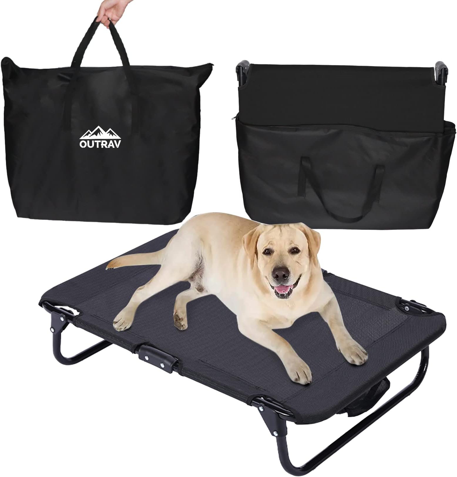 Large Elevated Pet Cot with Steel Frame Foldable Raised