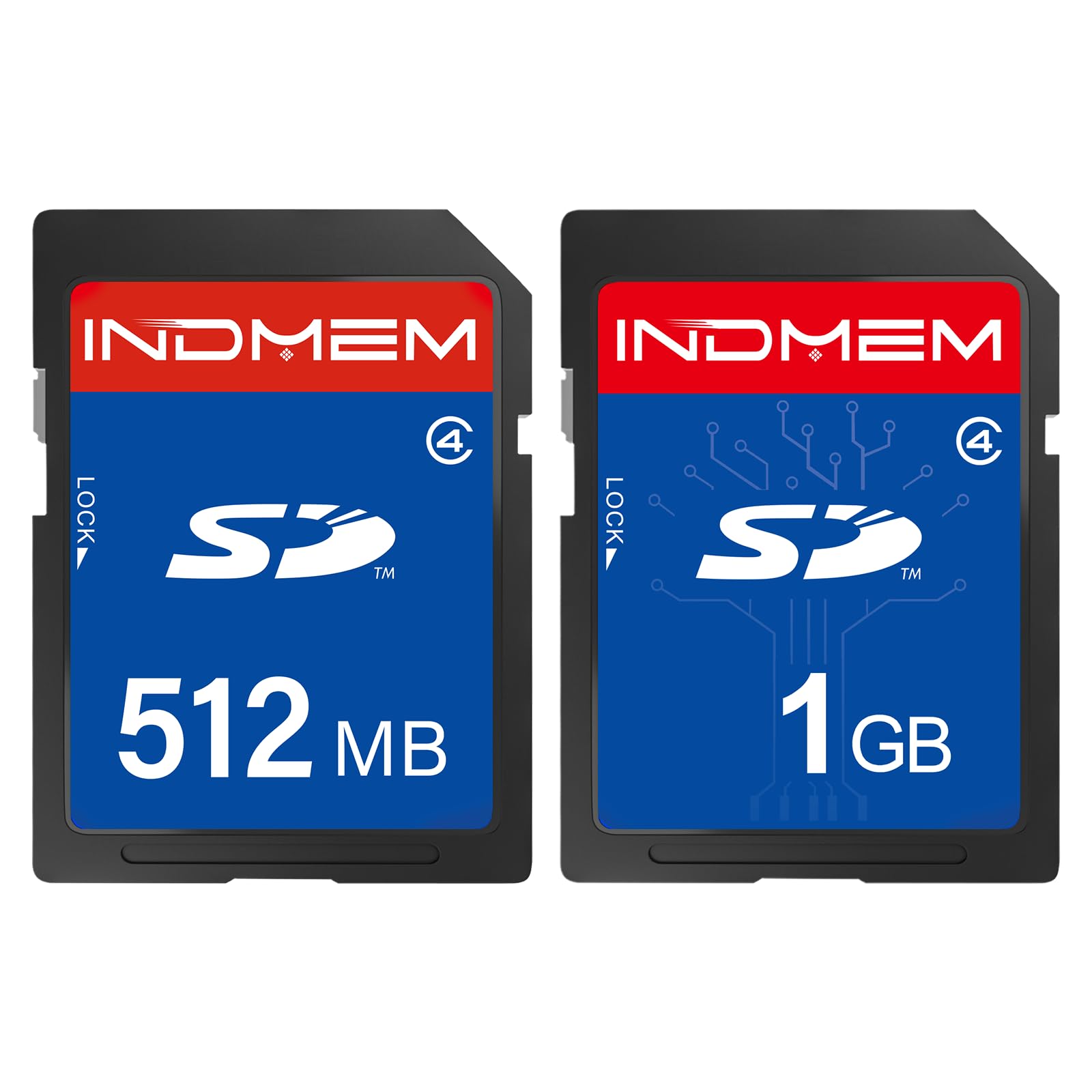 INDMEM - Scheda SD da 512 MB + 1 GB, classe 4, scheda di memoria flash da 1 GB MLC standard Secure Digital Card per fotocamera