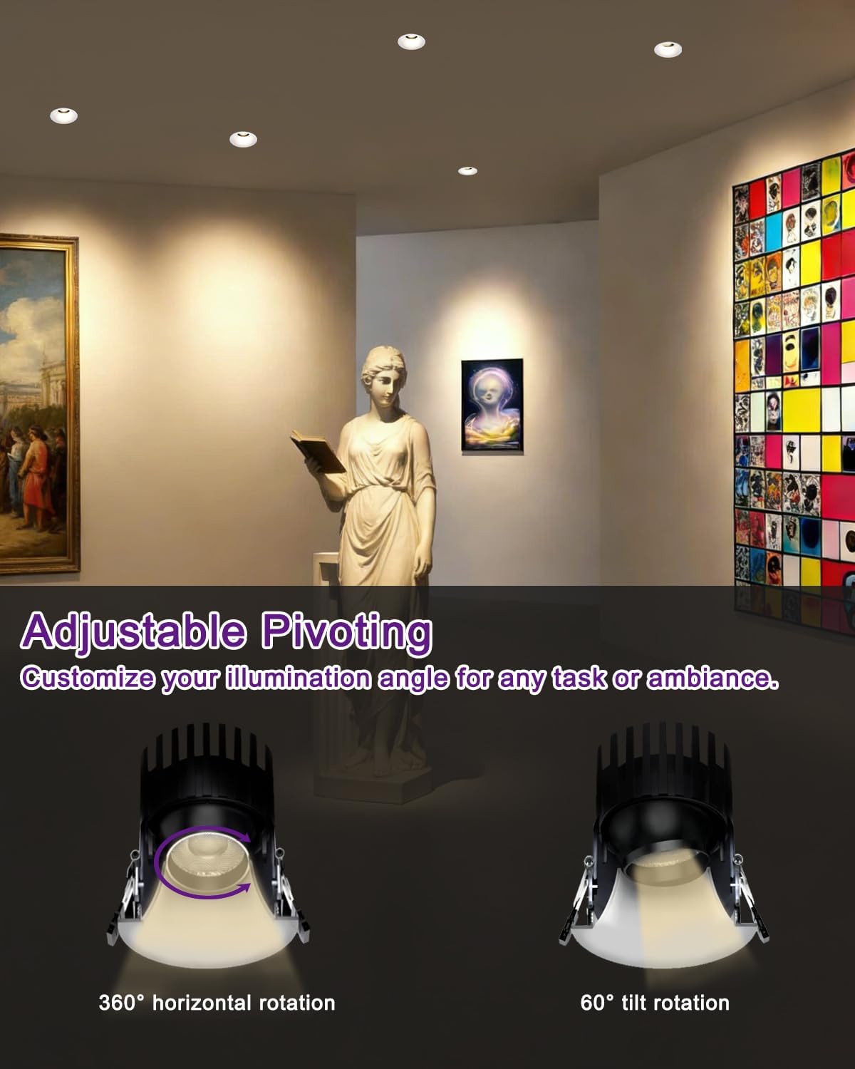 Sublimation 2-Inch Gimbal Recessed Light, 360° Rotatable & 60° Tiltable Lens, 5 CCT Flicker-Free Dimmable, Waterproof Glare-Free LED Can Light for Shower Kitchen Bedroom Office, White, ETL (4 Pack)