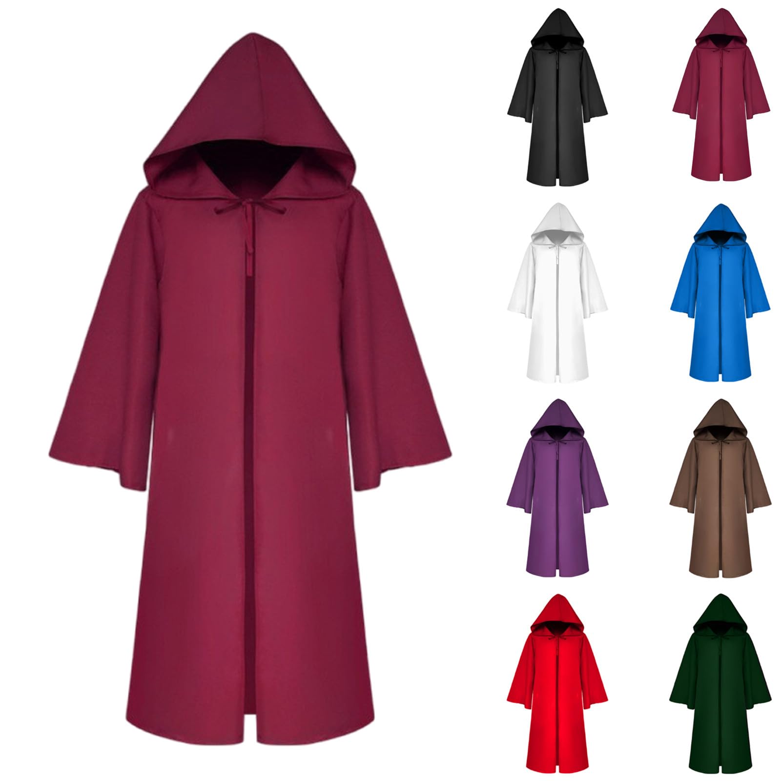 Men's Medieval Hooded Cloak Renaissance Costume Uniform Victorian Long Sleeve Cape Hoodie Halloween Cosplay Fancy Dress Jacket Gothic Steampunk Hooded Cape Witch Wizard Costume Full Length Cloak