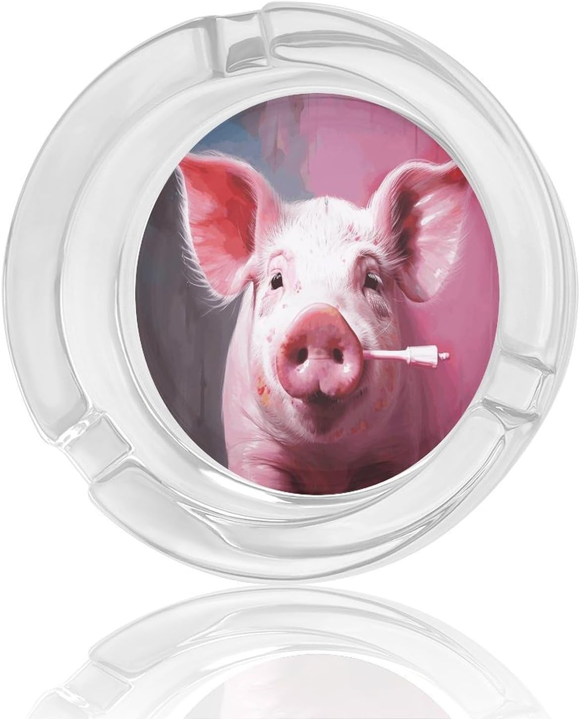 Pink Pig Glass Ashtray for Cigarettes, Home Ashtrays with Non-skid Bottom, Decorative Ash Tray for Indoor Home Office Decor Or Patio Balcony Outdoor Use