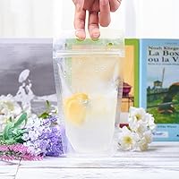 Vista 7 de Ozera Bolsas para bebidas, 100 bolsas reutilizables de 16 onzas para adultos, bolsas resistentes para adultos con embudo de pajita, bolsas de jugo