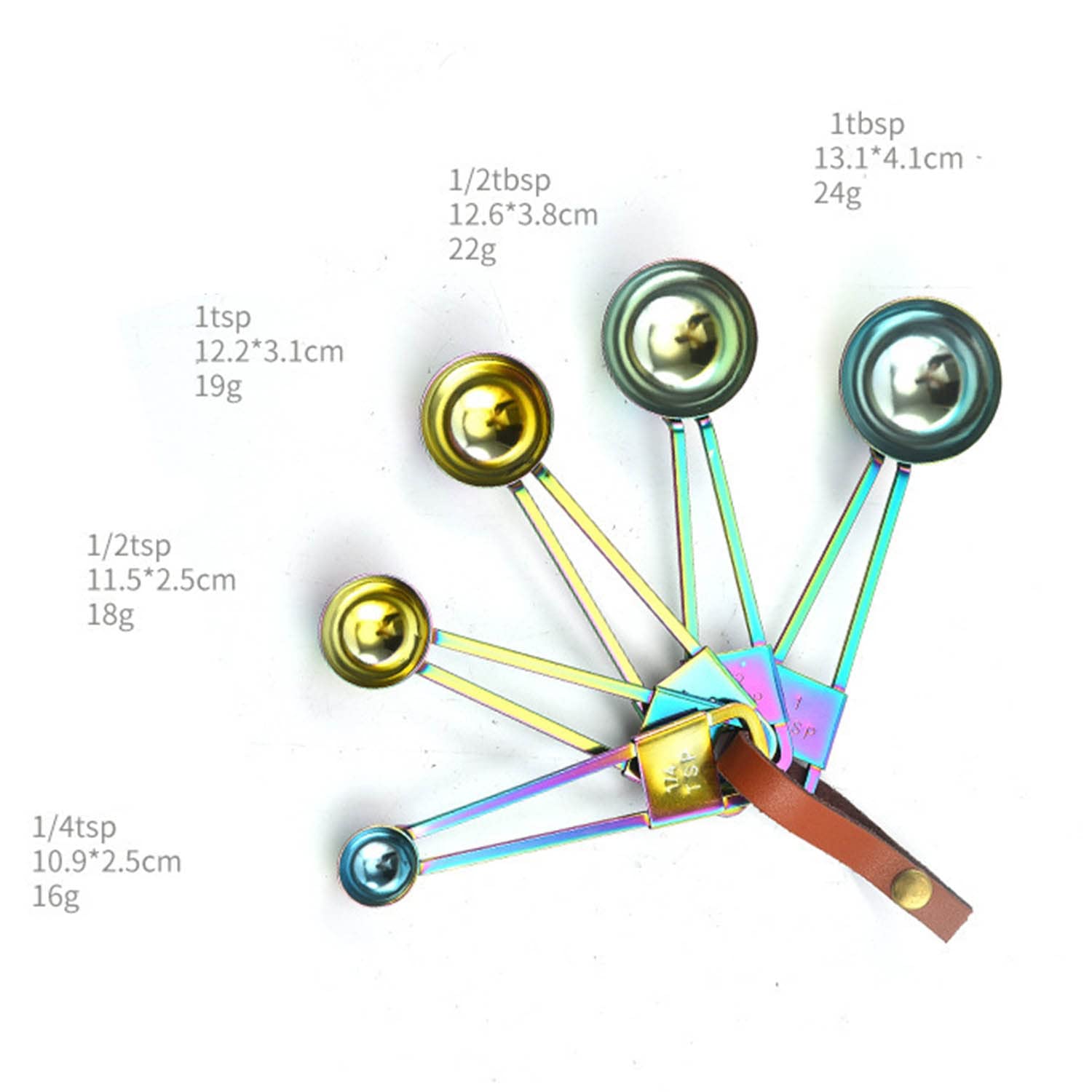 Ensemble de Tasses et Cuillères à Mesurer avec Anneau en Cuir Ustensiles de Cuisine 9 Pièces Empilable Acier Inoxydable Cuillère à Café pour Sec Humide
