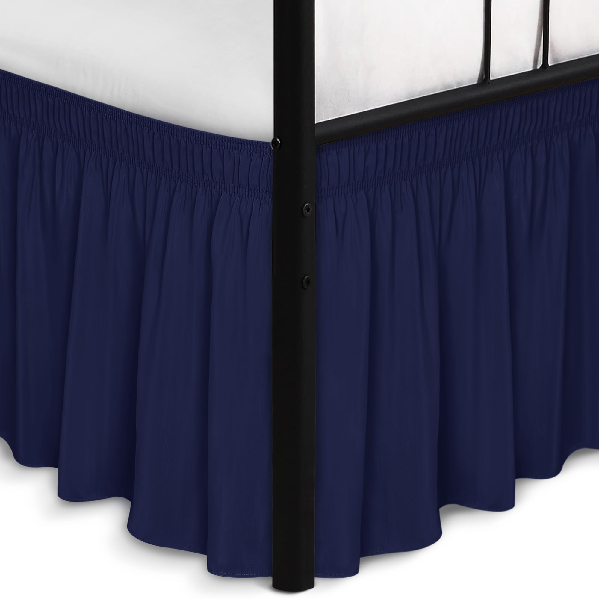 Biscaynebay Wrap Around Bed Skirts with Split Corners for King Beds 17" Drop, Navy Elastic Dust Ruffles Easy Fit Wrinkle & Fade Resistant Silky