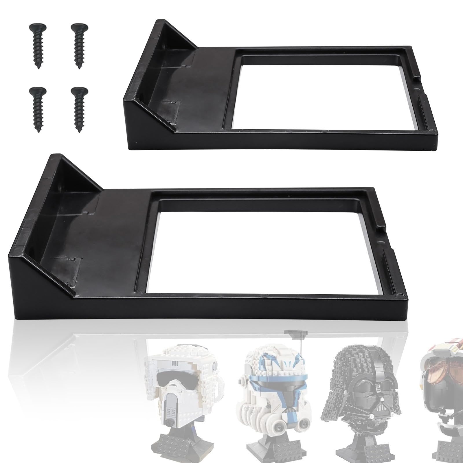 2 Pcs Black Wall Mount Display Stand Fits Wars Helmet, Wall Mount Display Shelf, Compatible with All Standard Lego Helmets, Boba Fett 75277/Tie