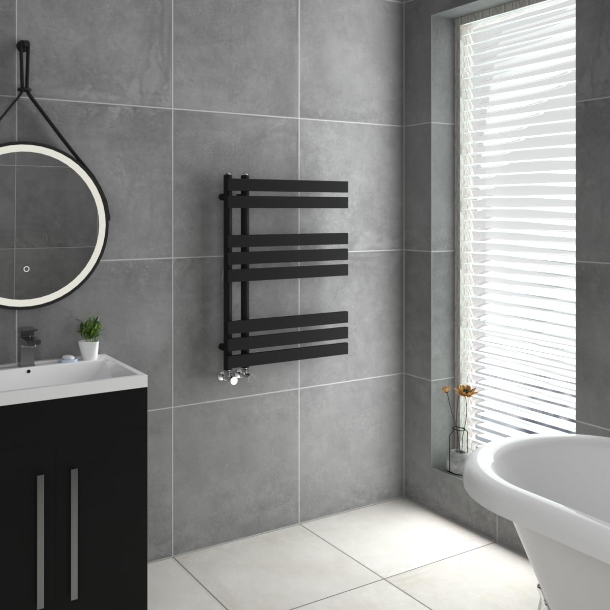Warmehaus Designer Heated Towel Rail D Shape Bathroom Ladder Style Radiator Warmer Central Heating Black 800x600mm