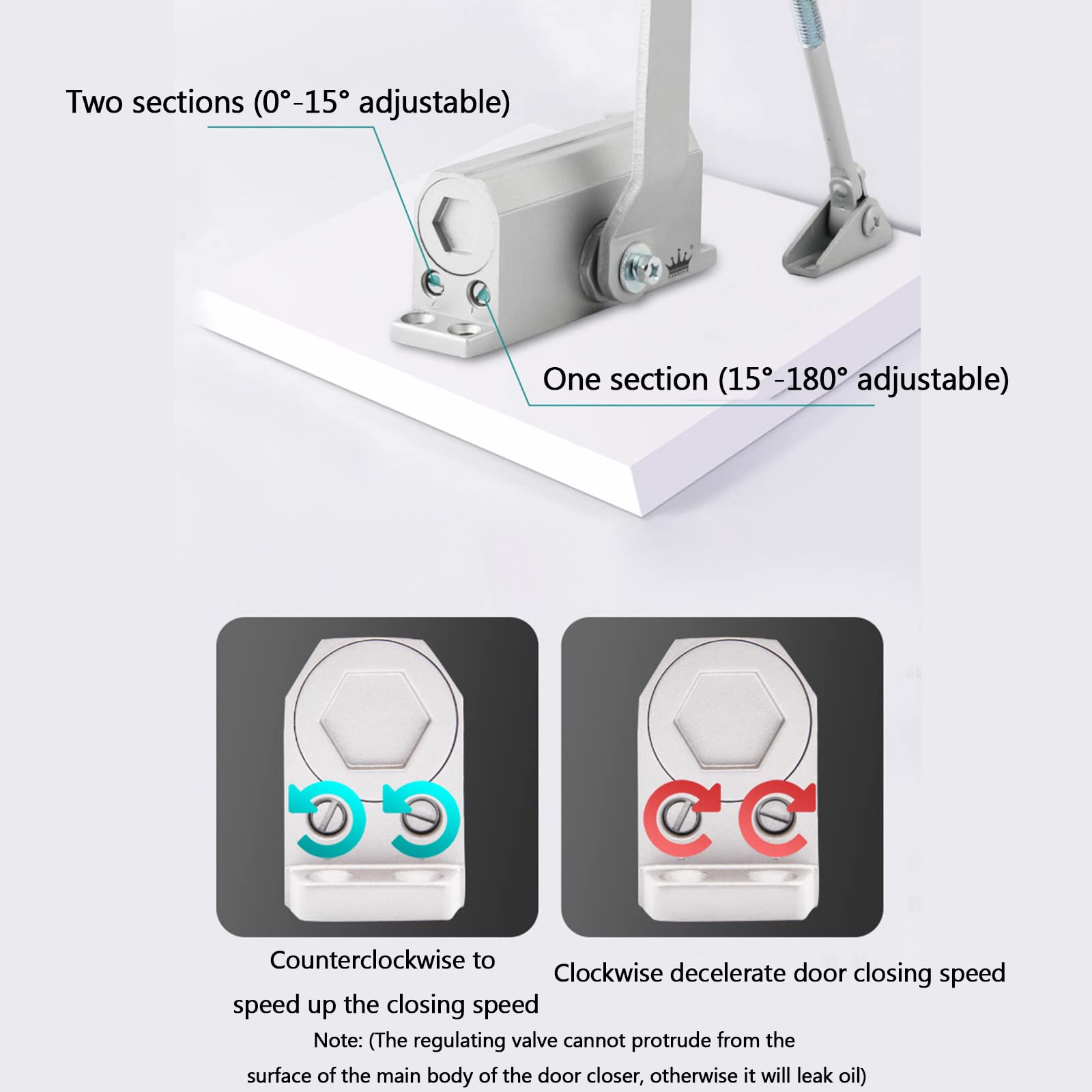 Tampone idraulico Chiudiporta da 25 kg a 45 kg Attrezzatura per la chiusura della porta a velocità regolabile Hardware per porta con chiusura morbida silenziosa,Position