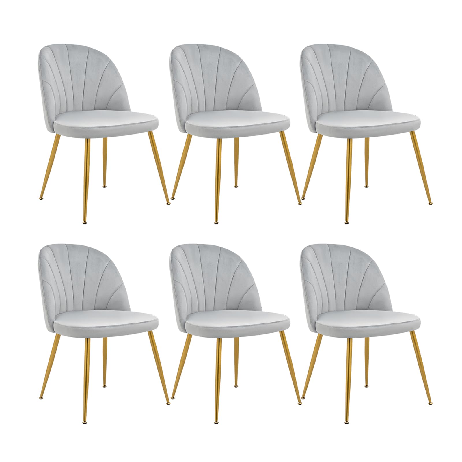Newnno Velvet Dining Chairs Set of 6, Upholstered Mid Century Modern Dining Chairs, Armless Accent Chair with Metal Gold Legs for Living Room, Kitchen