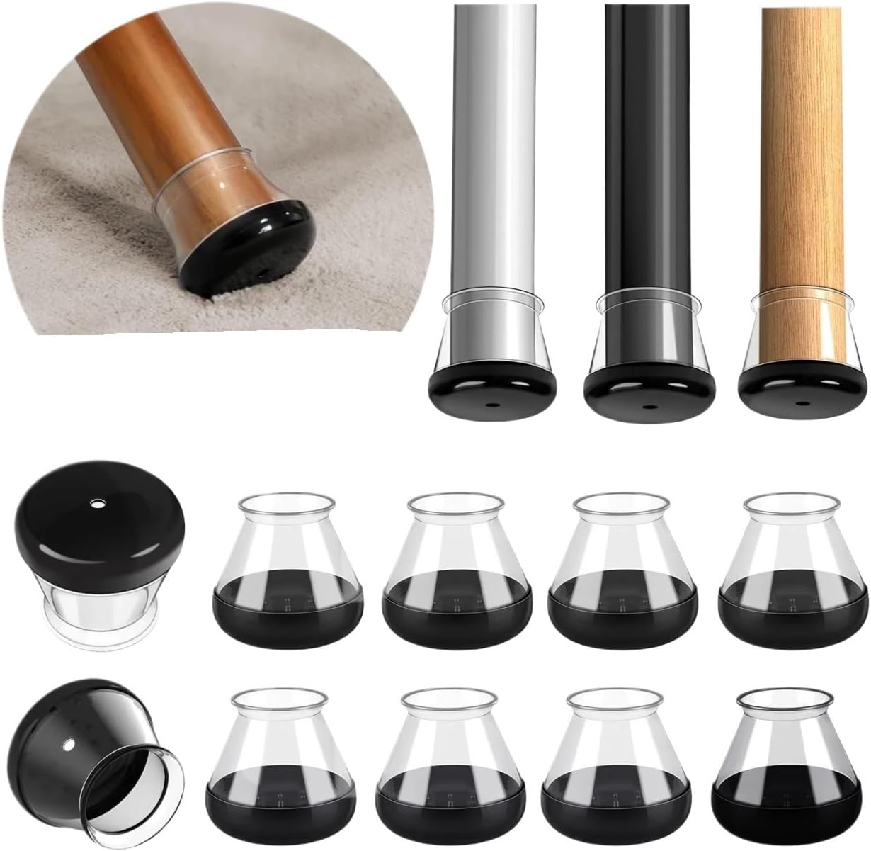 Chair Leg Protectors，Chair Leg Covers, Slip Chair Leg Floor Protectors, 16pcs Chair Leg Sliders For Carpet, Round Chair Glides, Furniture Leg Protectors Caps, Carpet Protectors Table Feet Covers Cups(