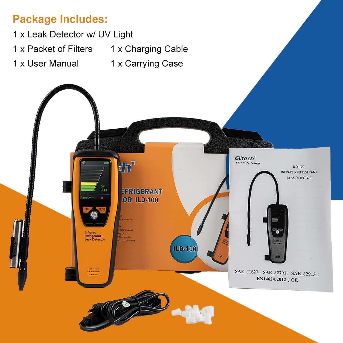 Elitech ILD100 Infrared Refrigerant Leak Detector HVAC Halogen Gas