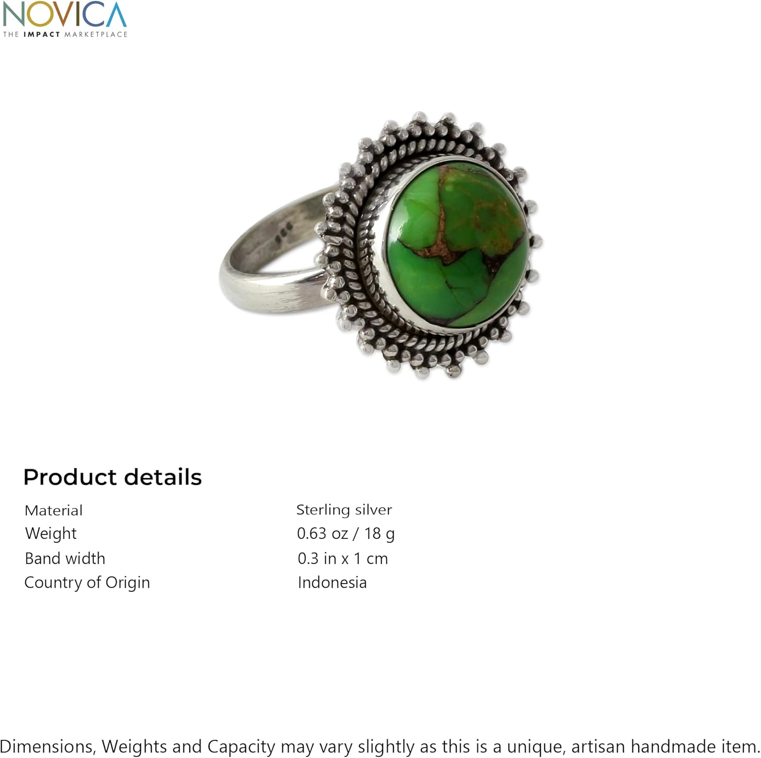 NOVICA Artisan Handmade .925 Sterling Silver Cocktail Ring Green Composite Turquoise Reconstituted India Greenery Bollywood 'Verdant Promise'