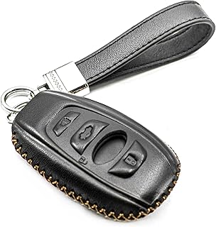 Fit for Subaru WRX BRZ Ascent Forester Crosstrek Legacy Outback Impreza XV WRX STI XV Crosstrek Genuine Leather Smart Key Fob Case Cover Keyless Entry Protector (5-Button, Black)