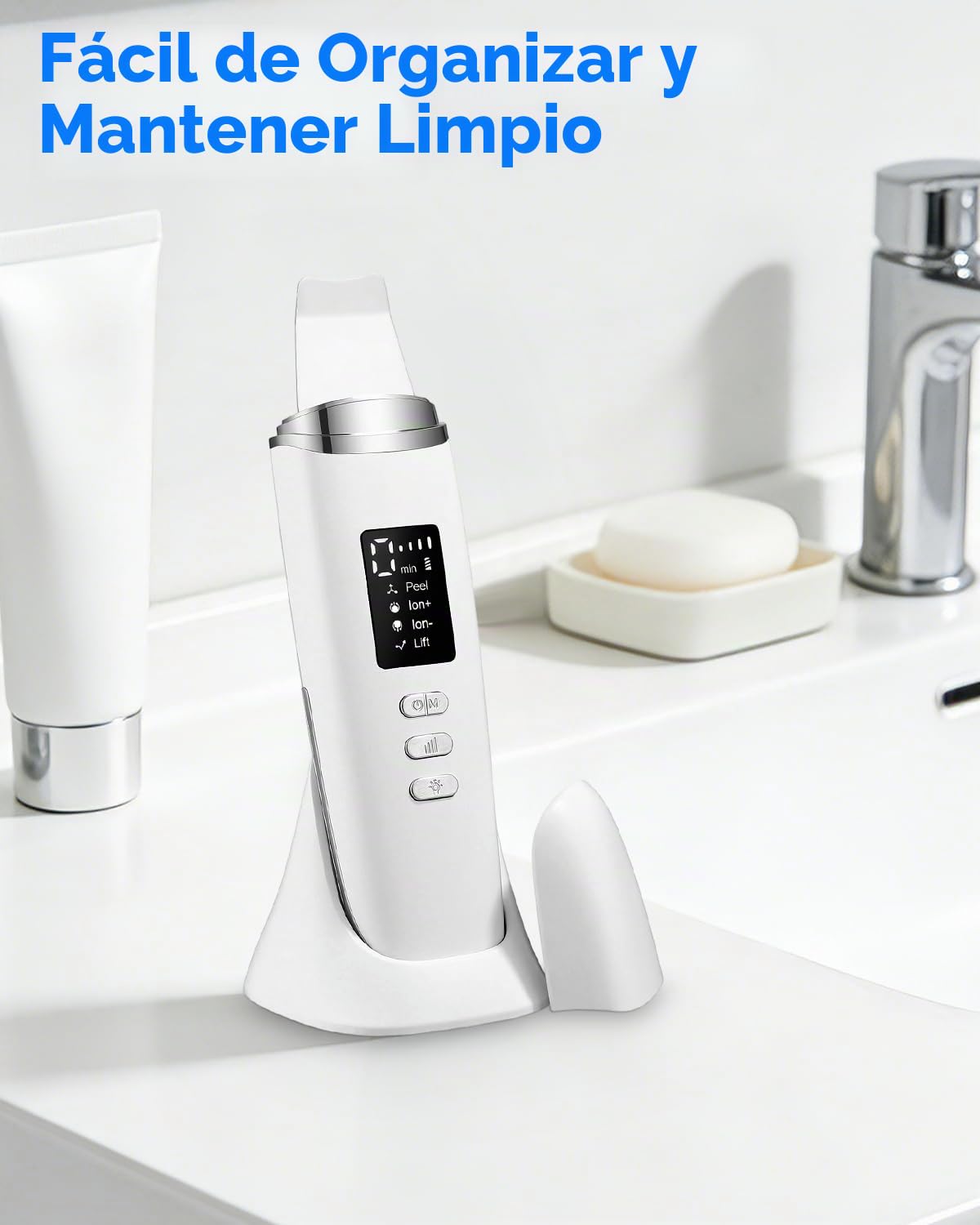 Peeling Ultrasonico Facial, Viene con 4 Modos Faciales e Intensidad Ajustable, Paleta Ultrasonica Facial Profesional, Luz Roja y Azul, Pantalla LED y Función de Apagado Automático