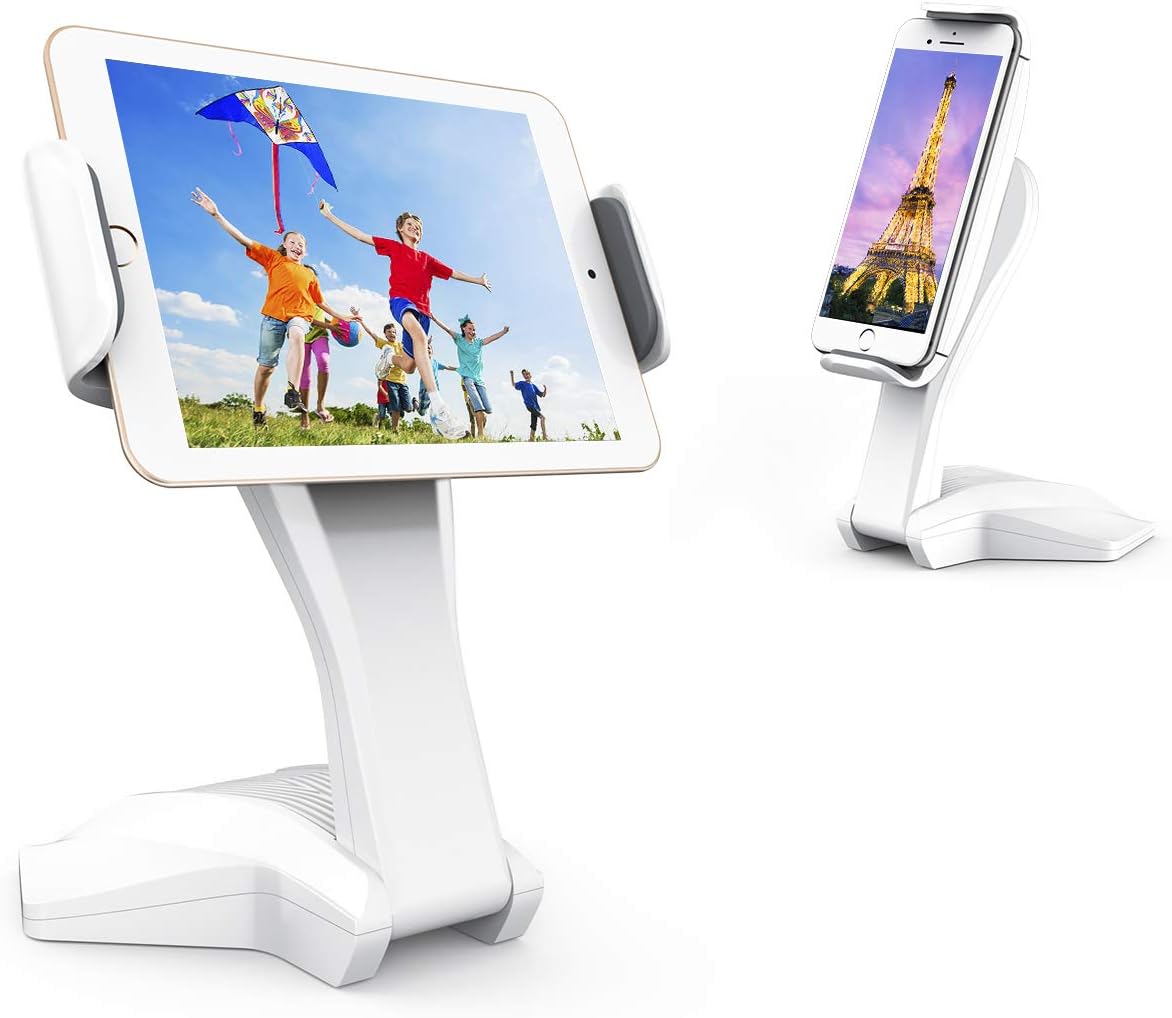 Tablet Stand Adjustable, 360°Swivel iPad Stand Fits 7-15" Display Tablet/Phones, iPad Pro, Air Mini, Folding Lightweight Tablet Holder for The Table, Desk, Home, Office (White)