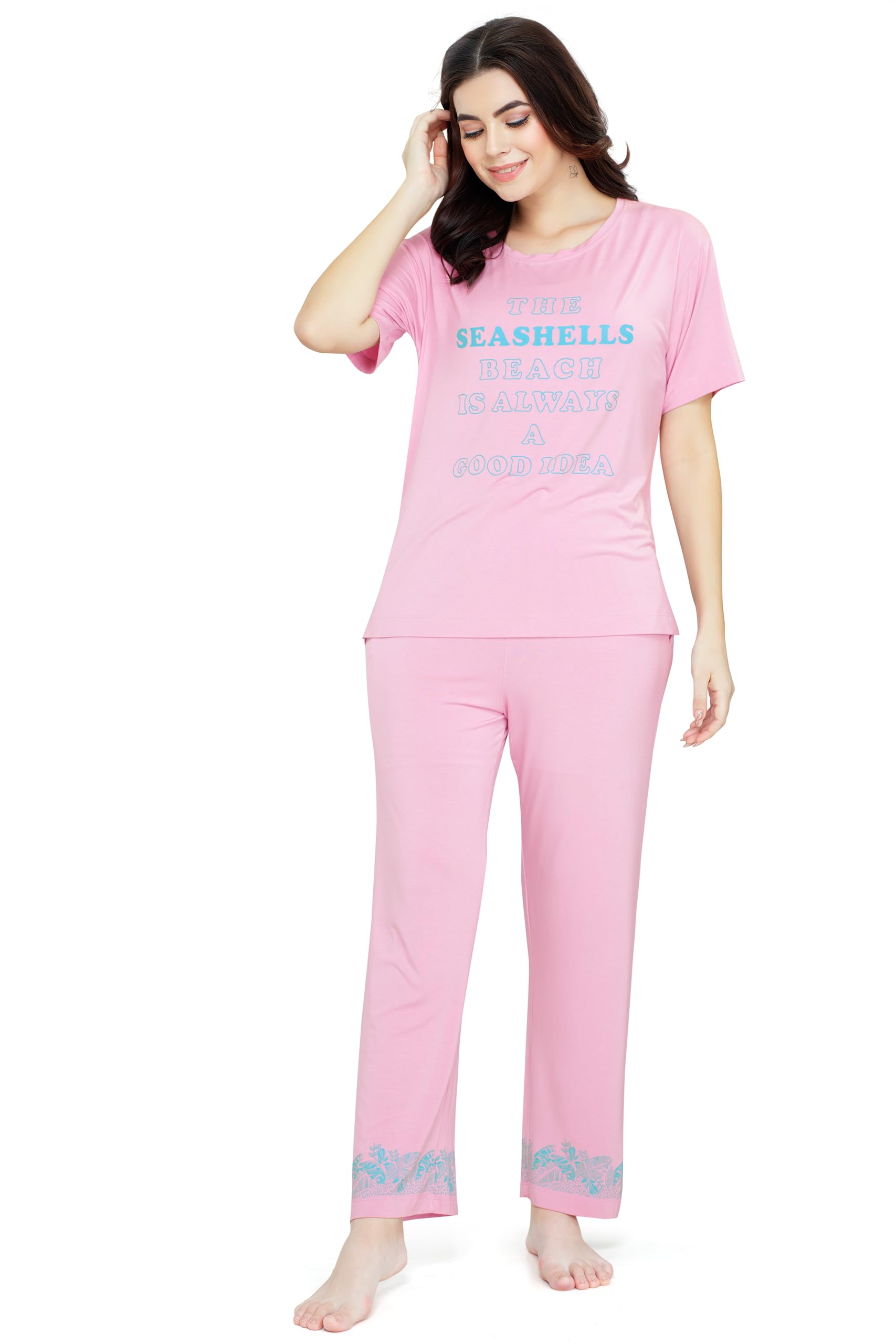 Women's Viscose Typography Printed Night Suit Set of Top & Pajama Set-image-3