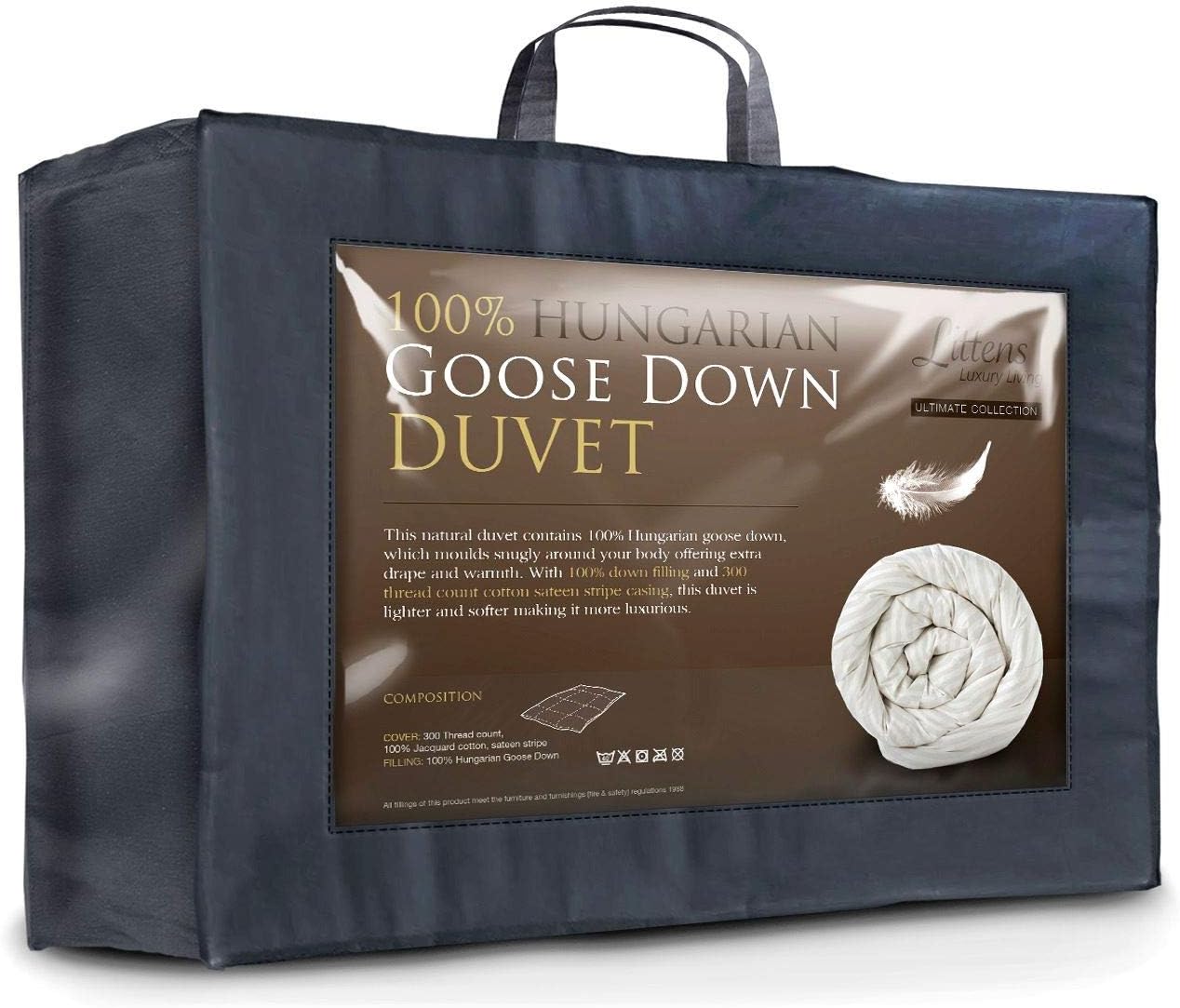 Luxury Ultimate Collection 9 Tog Double Bed Size 100% Hungarian Goose Down Natural Duvet Quilt 300TC 100% Cotton Jacquard, Down Proof (200cm x 200cm)