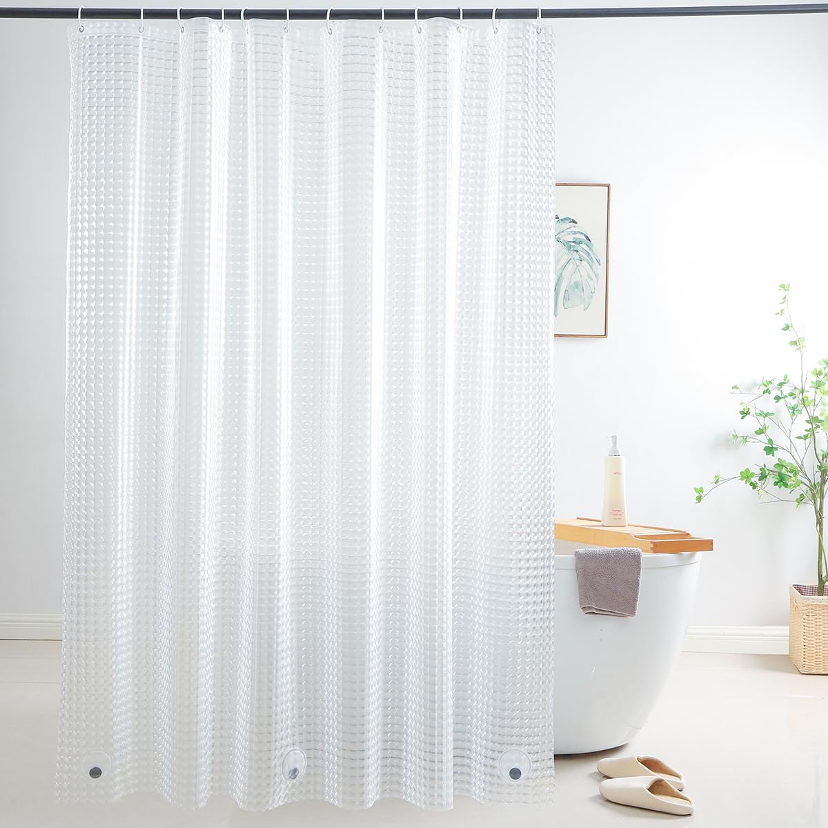 Shower Curtain Liner 74 Inches Long, EVA Heavy Duty Clear Shower Liner with 3 Strong Weights, 3D Square, 72 x 74 Inch