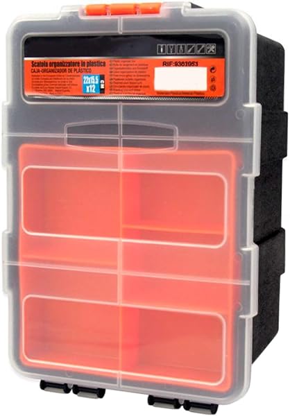 AC - Caja organizadora con múltiples Compartimentos y Bandeja Interior - Plástico - Almacenamiento de Herramientas, Tornillos, Accesorios Pesca - 22 x 15,5 x 6 cm - 4