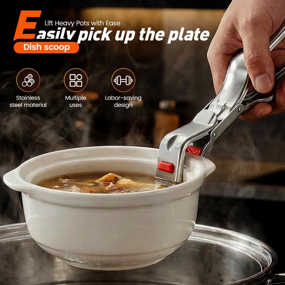 Multi Purpose Anti Scald Bowl Holder Clip for Kitchen, 2026 New Stainless Steel Hot Plate Grippers, Plate Lifter Clips, Dish Gripper for Cooking Microwave Oven Air Fryer Bowls (4 PCS)