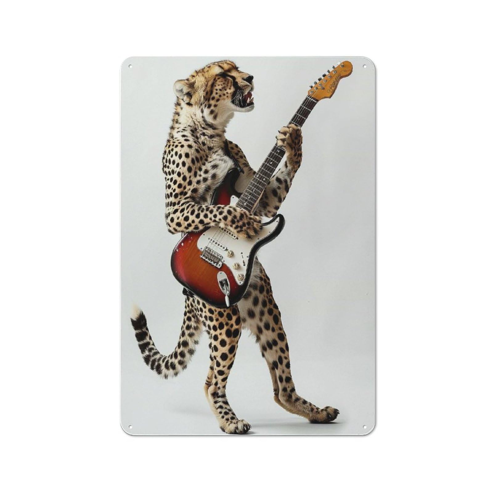 Cheetah Guitar Retro Tin Wall Plaque 30x20cm for Hobby Room Or Studio, for Garage, Workshop And Man Cave Decoration