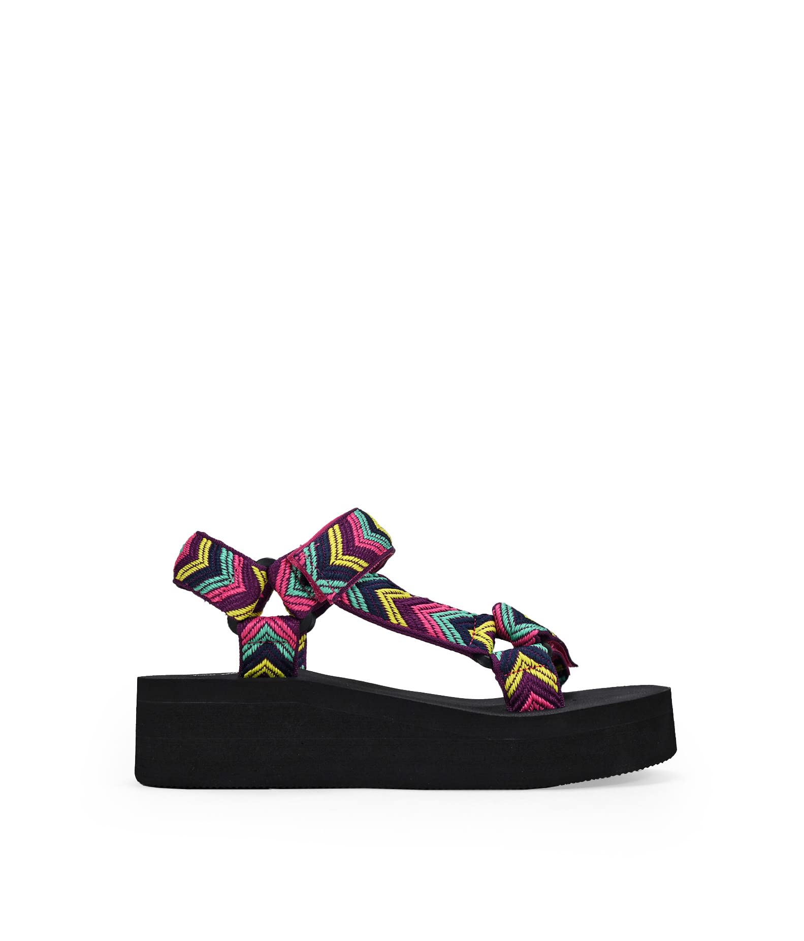 BOSANOVA Sandalias deportivas confeccionadas en material textil con detalle de tiras reguladoras en el empeine con plataforma en goma eva. Cierre con velcro. Calzado para mujer