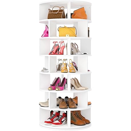 Aheaplus Rotating Shoe Rack Tower, 7-Tier Spinning Shoe Rack 360 Revolving Shoe...