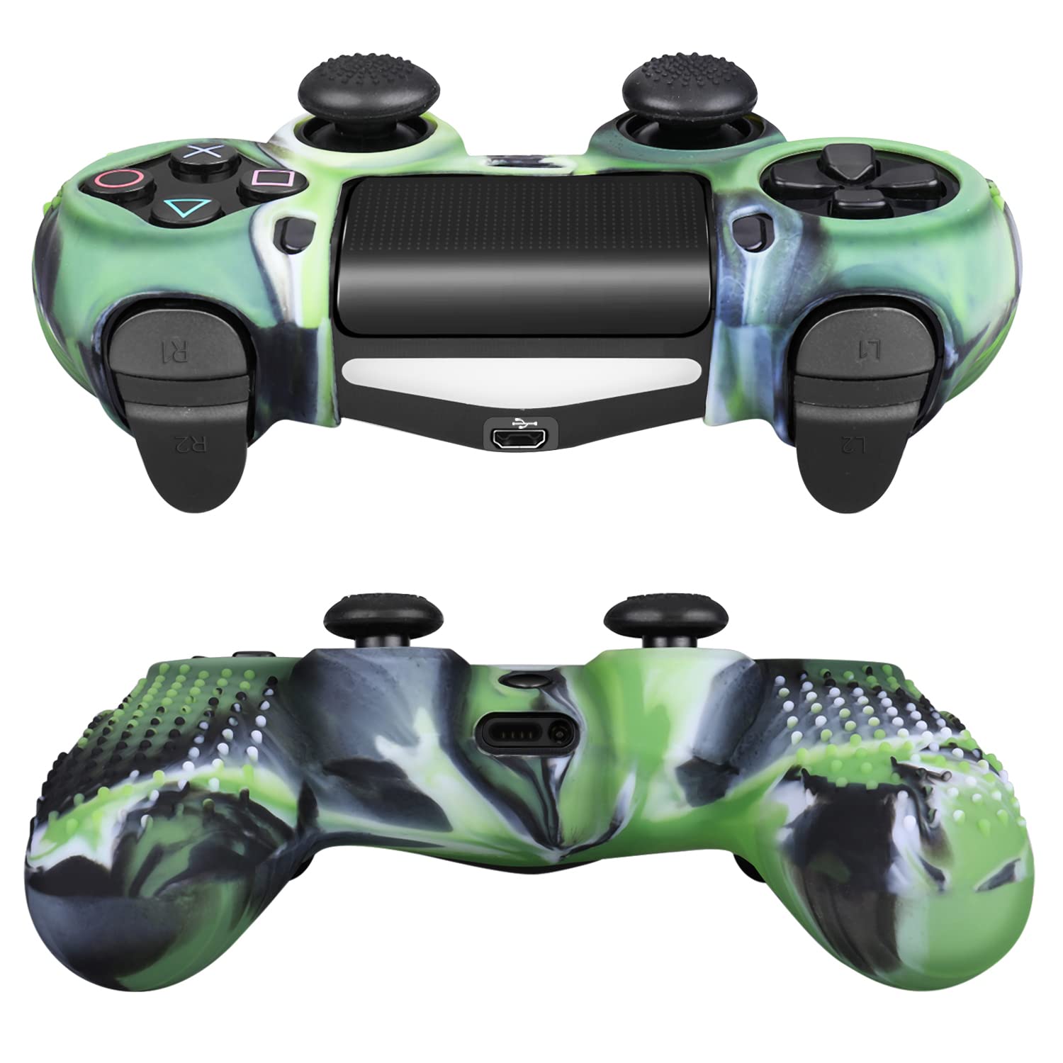 TNP PS 4 /Slim/ Pro Controller Skin Grip Cover Case Set - Protective Soft Silicone Gel Rubber Shell & Studded Anti-slip Thumb Stick Caps for Sony PlayStation 4 Controller Gaming Gamepad, Mystic Green