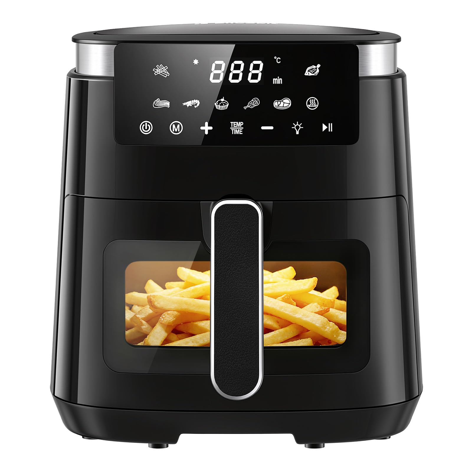 LLIVEKIT Frytkownica na gorące powietrze XXL, 5,5 l, 8 w 1, z funkcją utrzymania ciepła po naciśnięciu przycisku, frytkownica na gorące powietrze z okienkiem i oświetleniem piekarnika, oszczędza 95%
