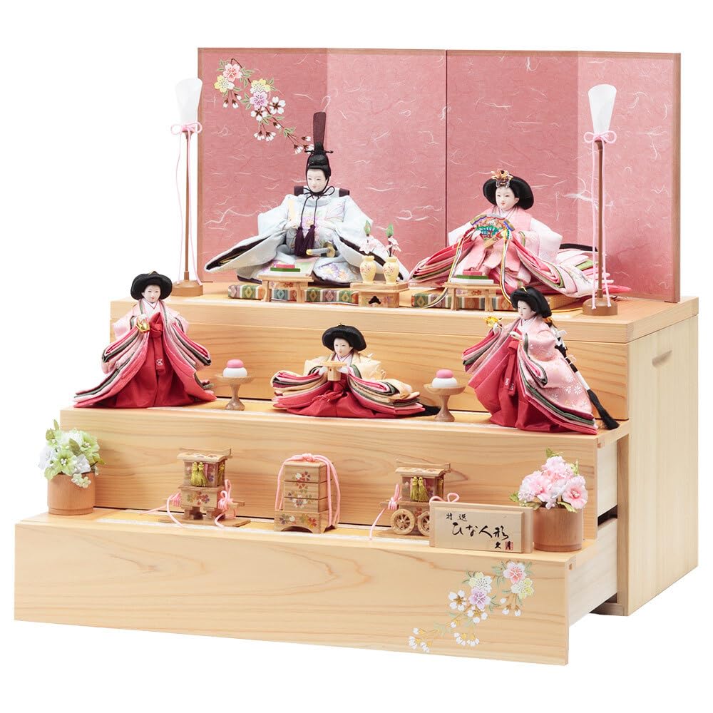 Amazon | 久月official 雛人形 収納三段 親王官女飾り 銘木シリーズ 檜  