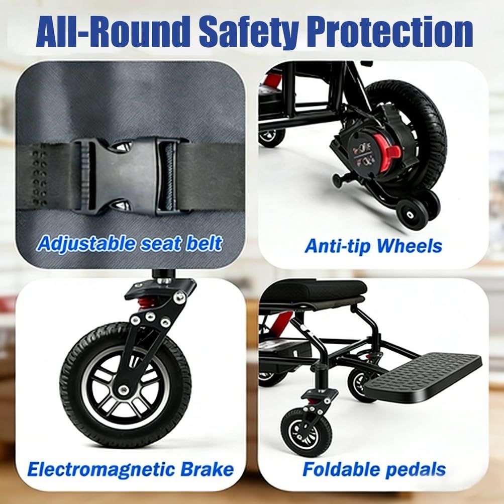 Silla De Ruedas Eléctrica Plegable Premium para Adultos, Diseño Ligero De Largo Alcance De 20 Millas, Silla De Ruedas Eléctrica Todoterreno para Personas Mayores, Paseo Suave Y Fácil Transporte