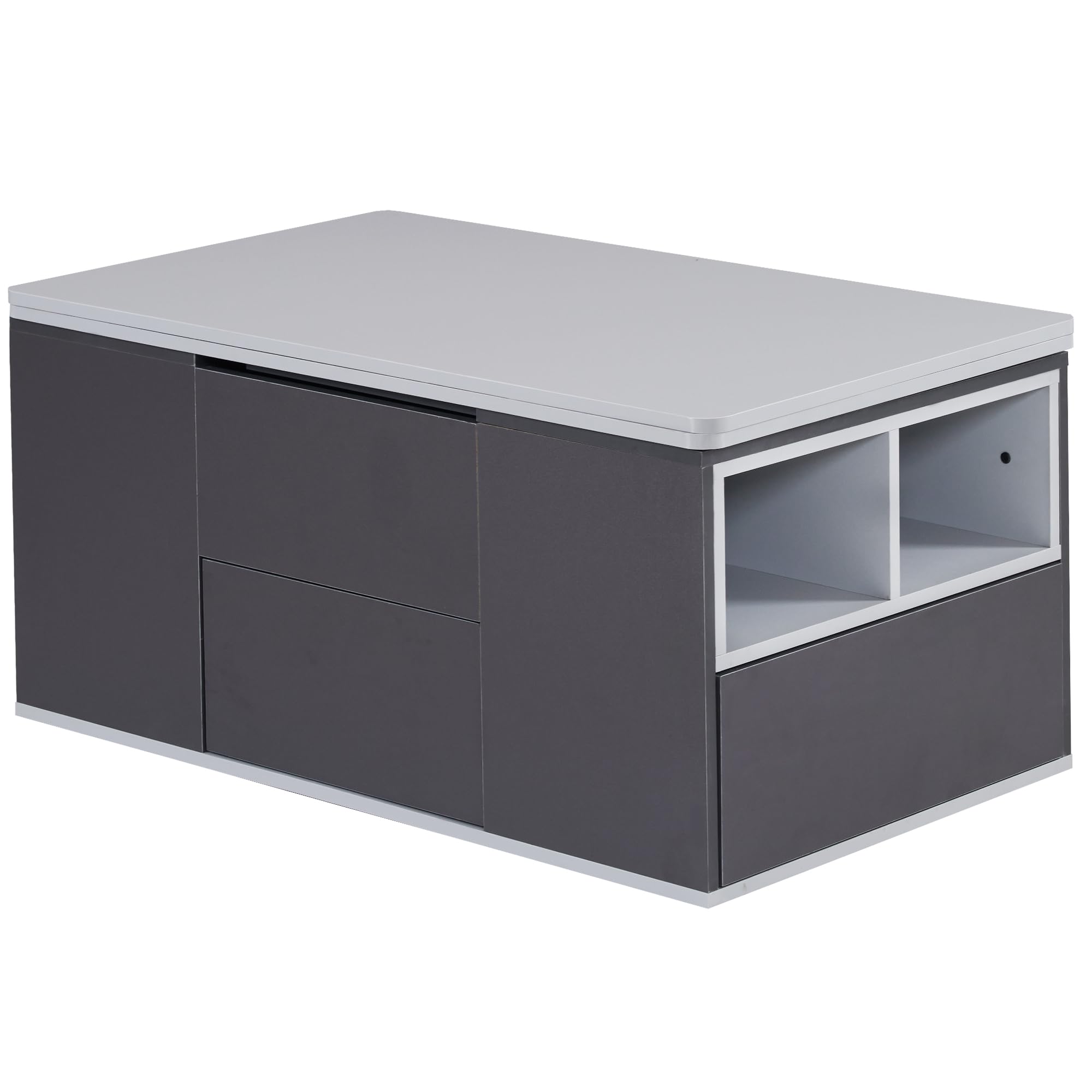 Mesa de centro multifunción elevable - La mesa se abre a 2 mesas, gris oscuro + gris claro, gran capacidad, muebles modernos de salón, mesa auxiliar de oficina, mesa auxiliar multifunción