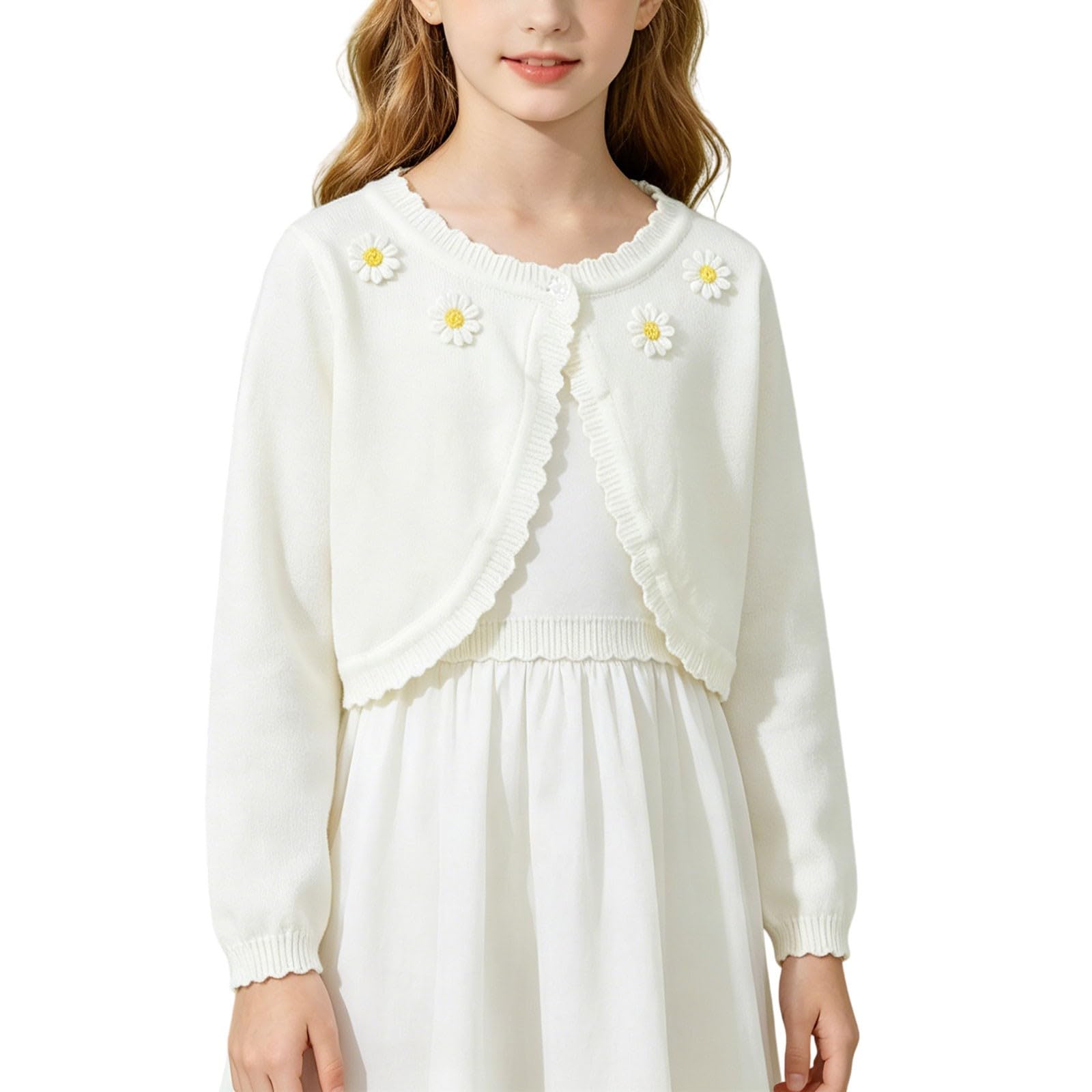 Generisch Cárdigan corto para niña con margaritas, bolero para ocio | Botón simple para ponérselo independientemente, conveniente para la vida diaria de la guardería