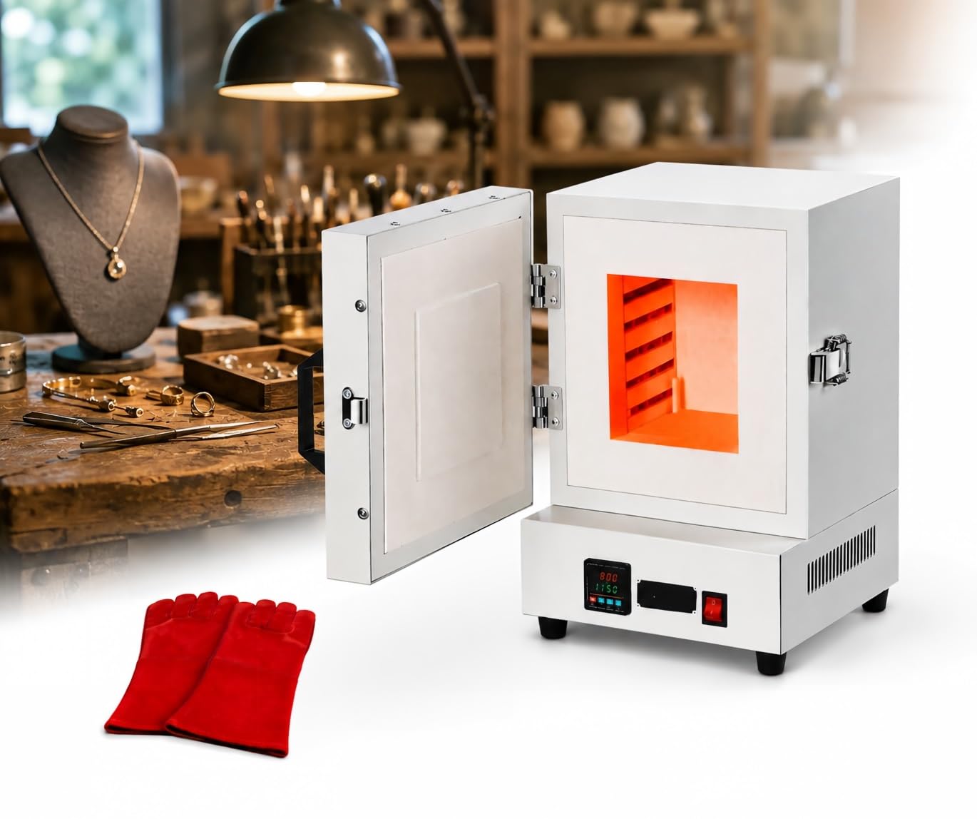 Horno De Sinterización, Horno De Mufla, 0-1150°C, Pantalla Digital | Horno de laboratorio cerrado con cámara de calentamiento extragrande,for fundición de joyería y vidriado de cerámica