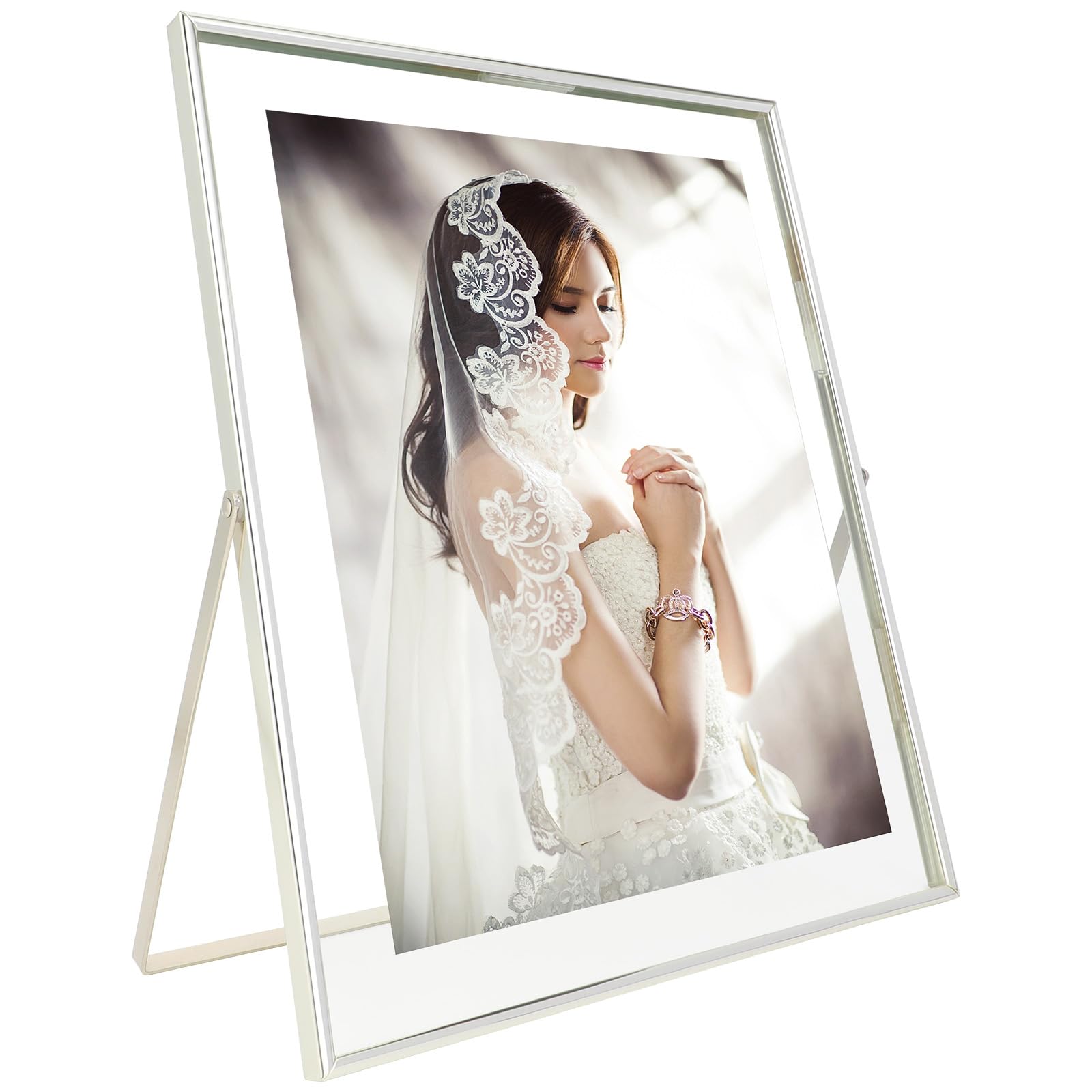 AhaGo Silver Floating Picture Frame, 10x12 Inches, For Photo 9x11, 8x10, 7x9, Classy For Wedding, Anniversary, Birthday, Home or Office Decoration