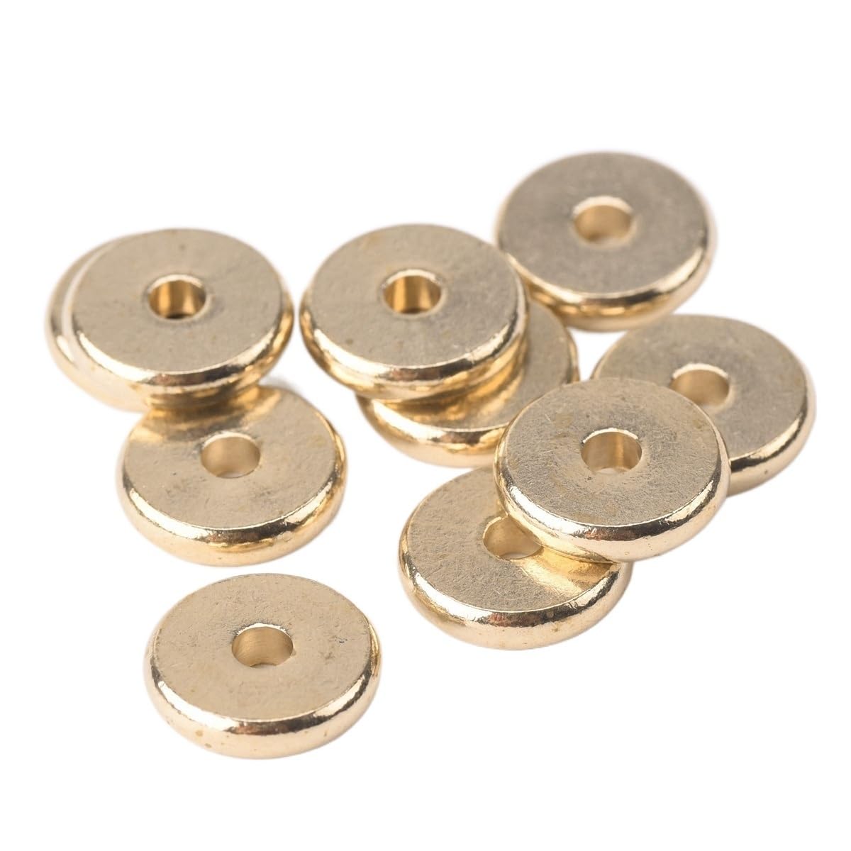 JINFEUGE Solid Brass Metal Platedd Color Rosed Color Flat Round 4Mm 6Mm 8Mm 10Mm 12Mm 14Mm Loose Spacer Beads,for Jewelry Making/Light D Color_10Mm 20Pcs
