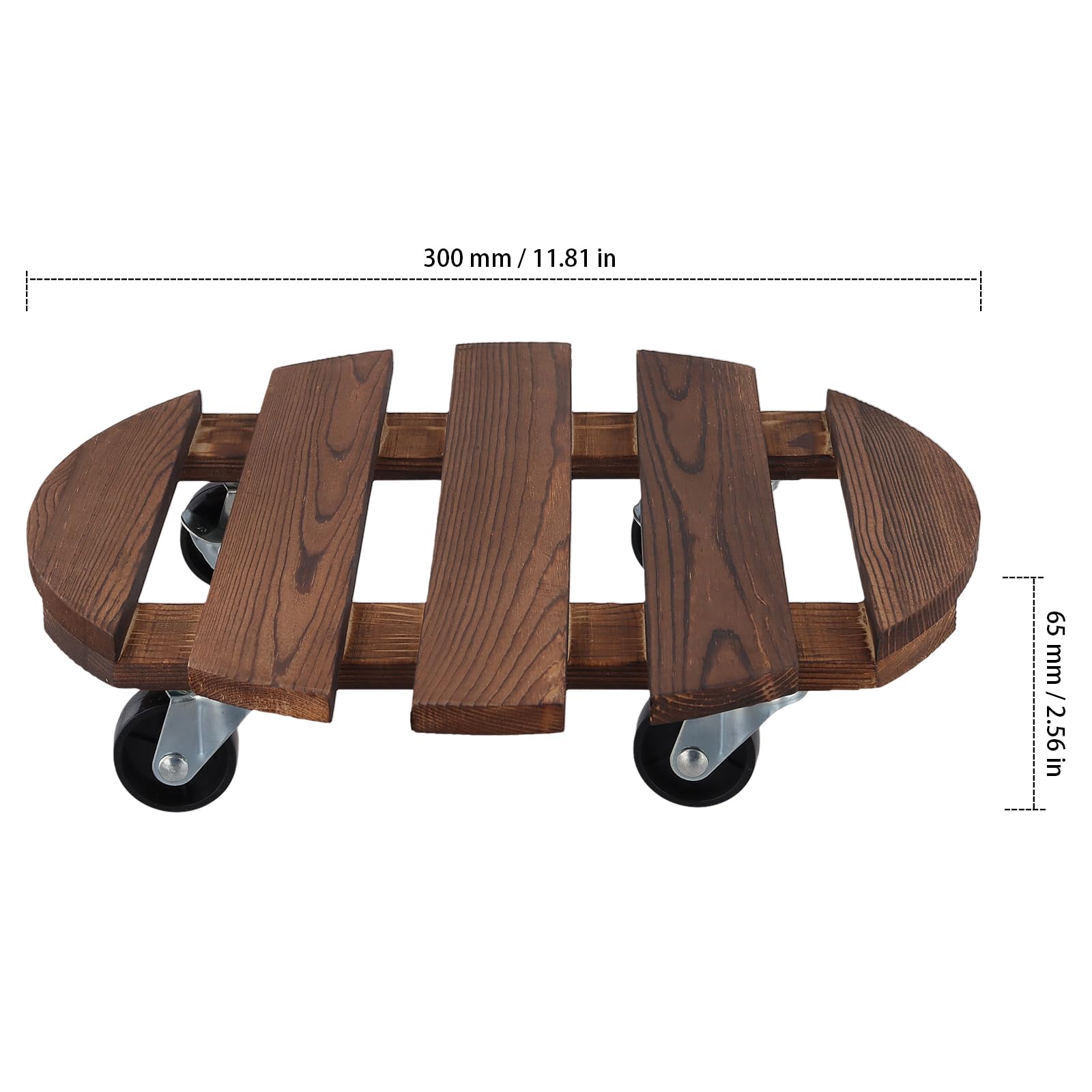 Juego de 3 Ruedas para Plantas de Madera Redondas 30 cm - Capacidad 150 kg con Frenos - Soporte para Macetas Interior Exterior Jardín Terraza Balcón