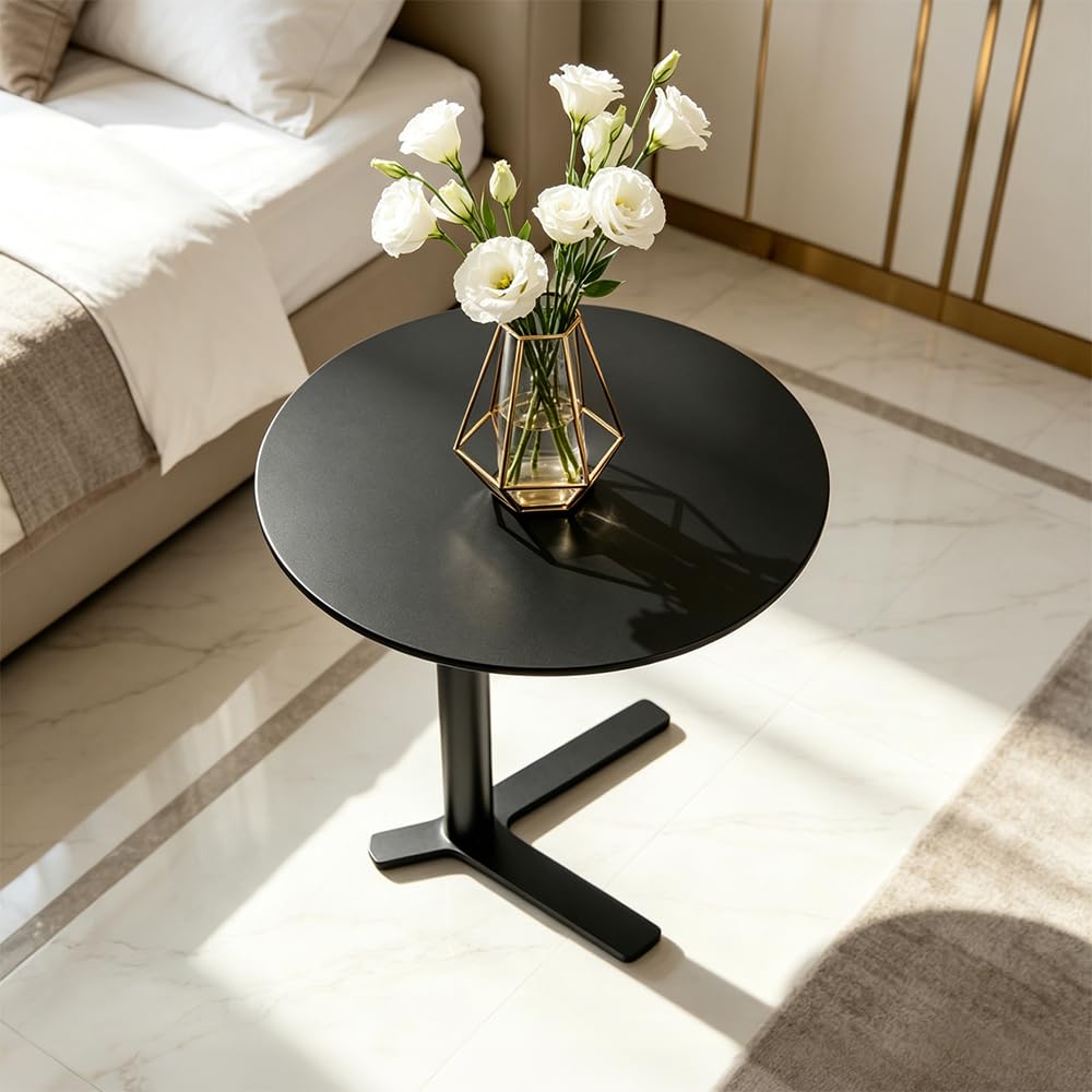 C Shaped End Table Round Side Table Small Sofa Coffee Table for Living Room | Metal Side Table for Couch Patio Outdoor, Bedside Table Nightstand for Bedroom, Unique Aesthetics Simple Drink Accent Table
