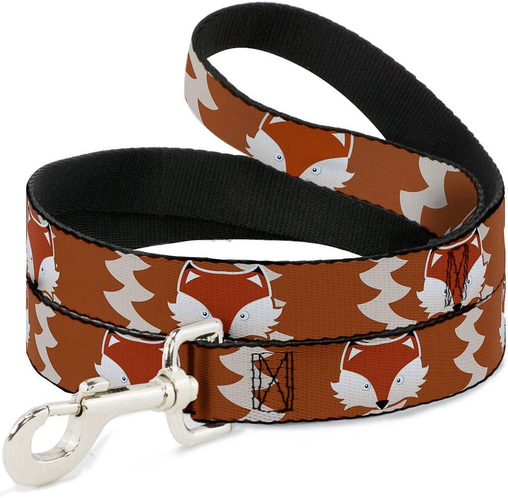 Dog Leash Fox Face Tail Orange Natural 6 Feet Long 1.0 Inch Wide