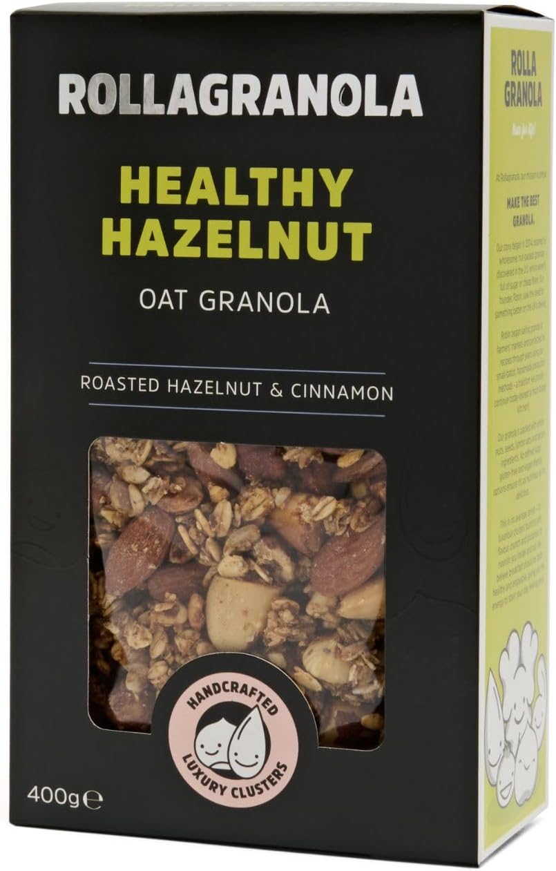 Rollagranola - Healthy Hazelnut 400g Pack. 100% Natural, Made With Gluten Free Oats And Cinnamon. Suitable For A Vegan Diet With No Added Sugar. Handcrafted In The UK - 400g Pack