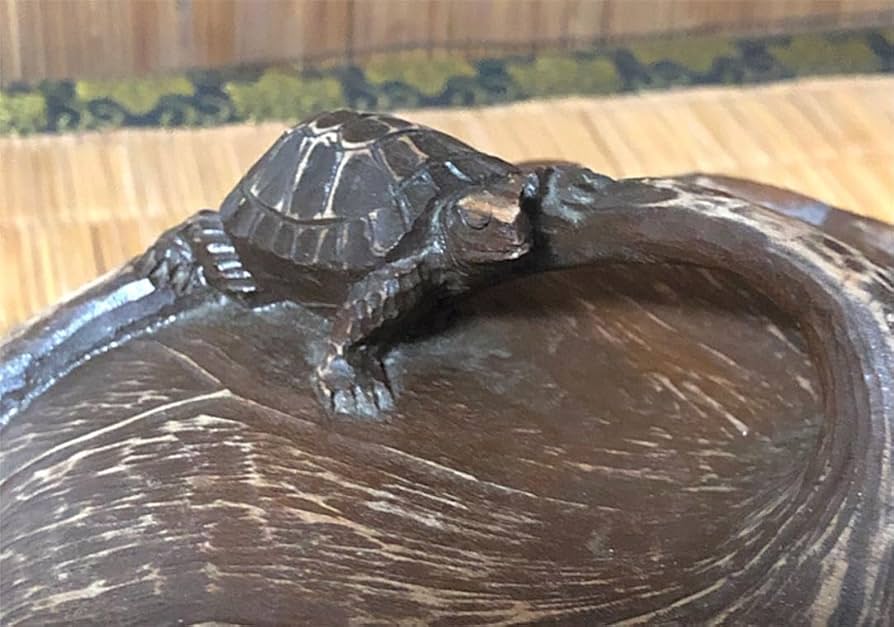 蓋物 古木 細密 蓮器 蝸牛と亀 一刀彫り 茶器 煎茶 菓子器