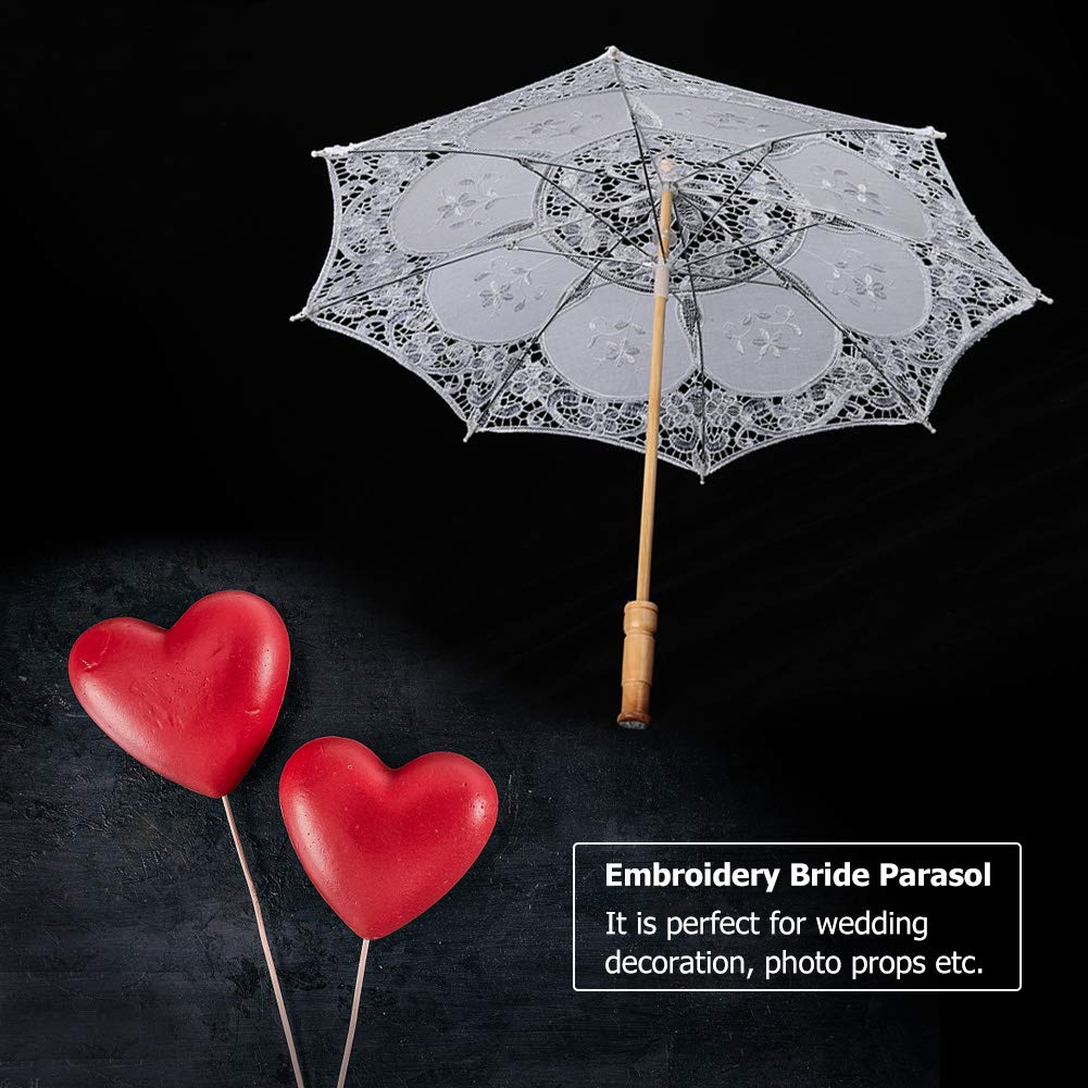 Nobranded Fdit broderie de fleurs de dentelle de mariage à la main, Parasol mariée mariée Parasol photographie décoration parapluie(L-blanc)