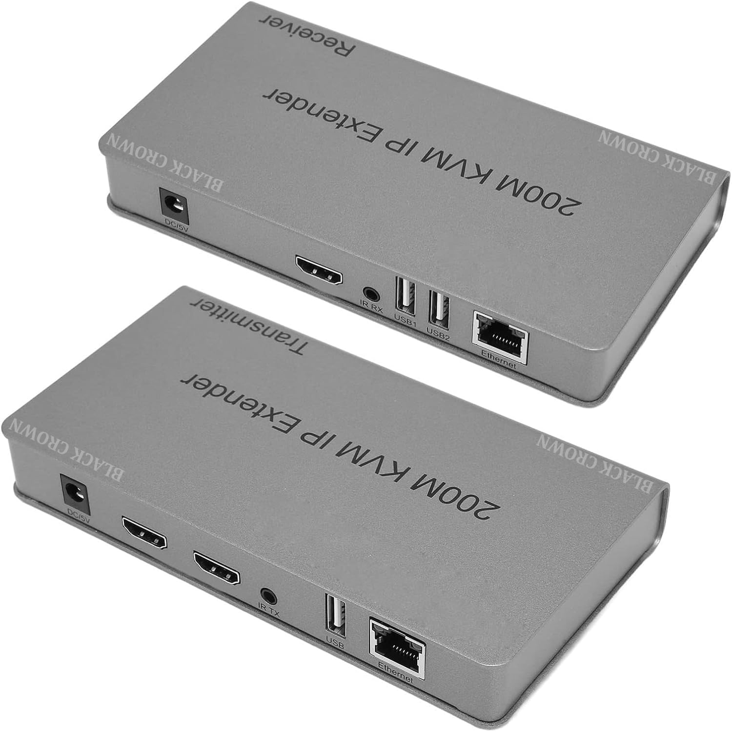 BLACK CROWN HDMI Extender 200m HDMI to RJ45 Extender KVM Over Ethernet LAN IP Signal IR Control 1080P@60Hz HDTV Resolution for PC, HDTV KVM with Wide IR (Grey).-image-38
