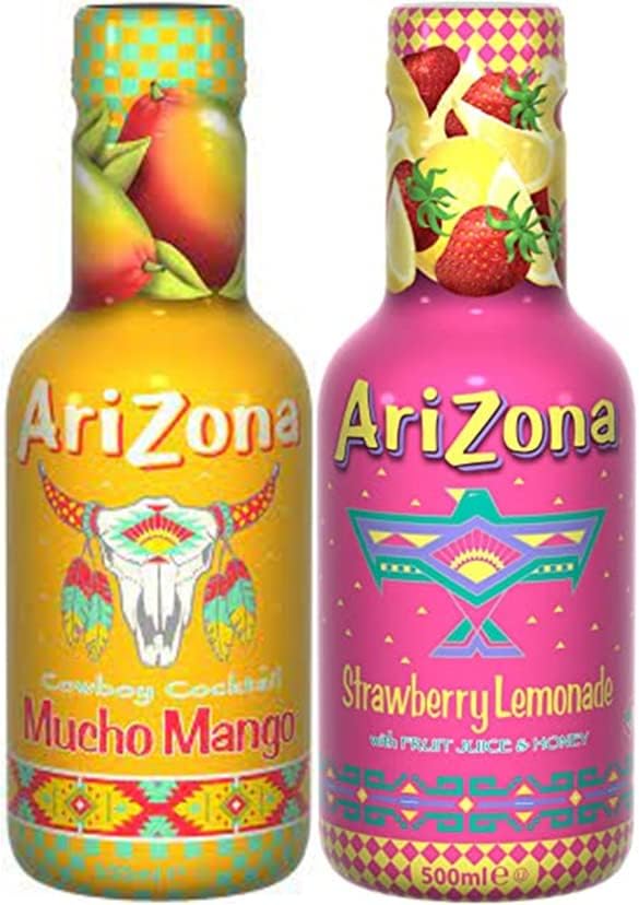 Arizona Tea Mucho Mango & Strawberry Lemonade Flavours 500ml Each (Pack of 12)