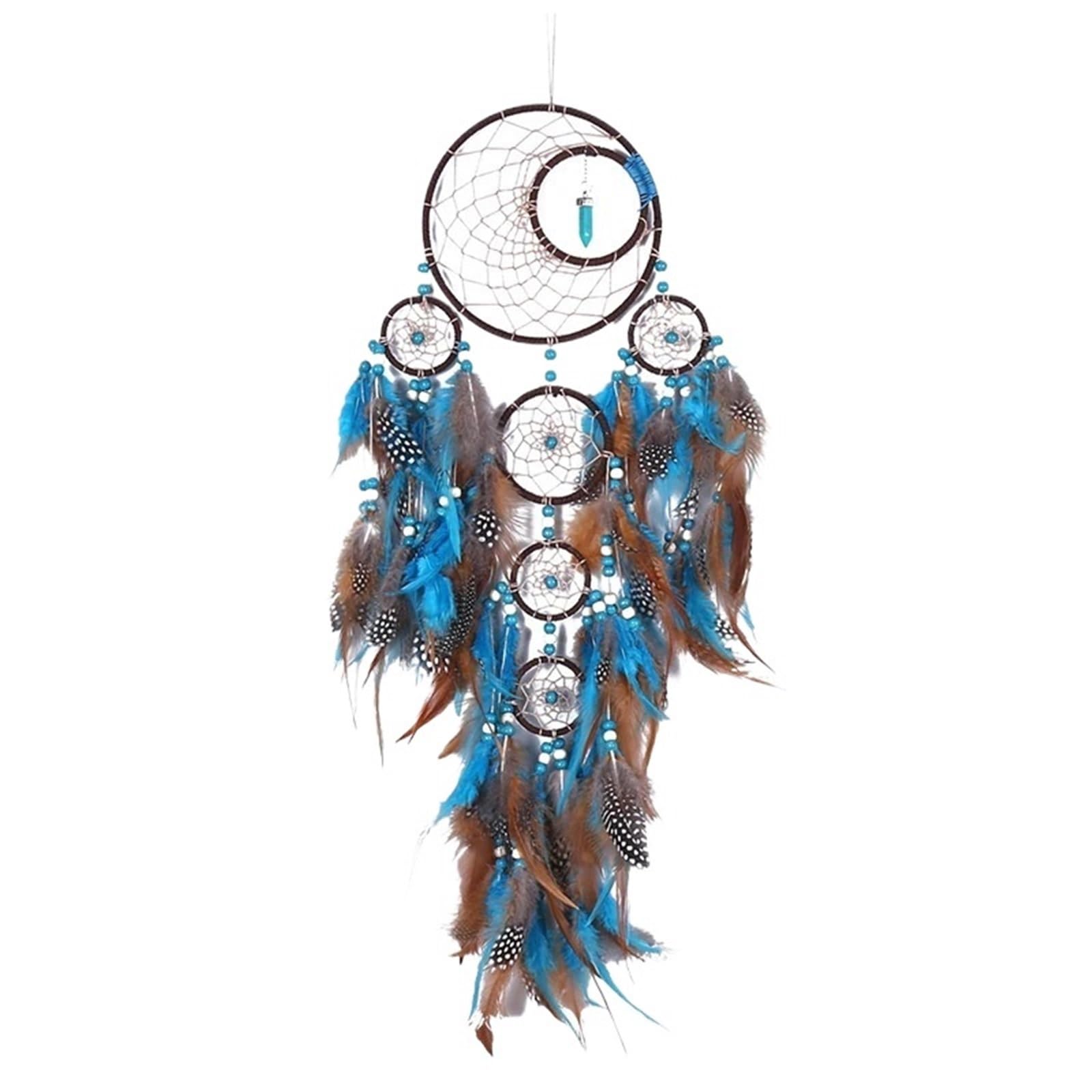 2PCS Dream Catchers Dreamcatcher Home Decoration Stone Feathers for Bedroom(Blue01)