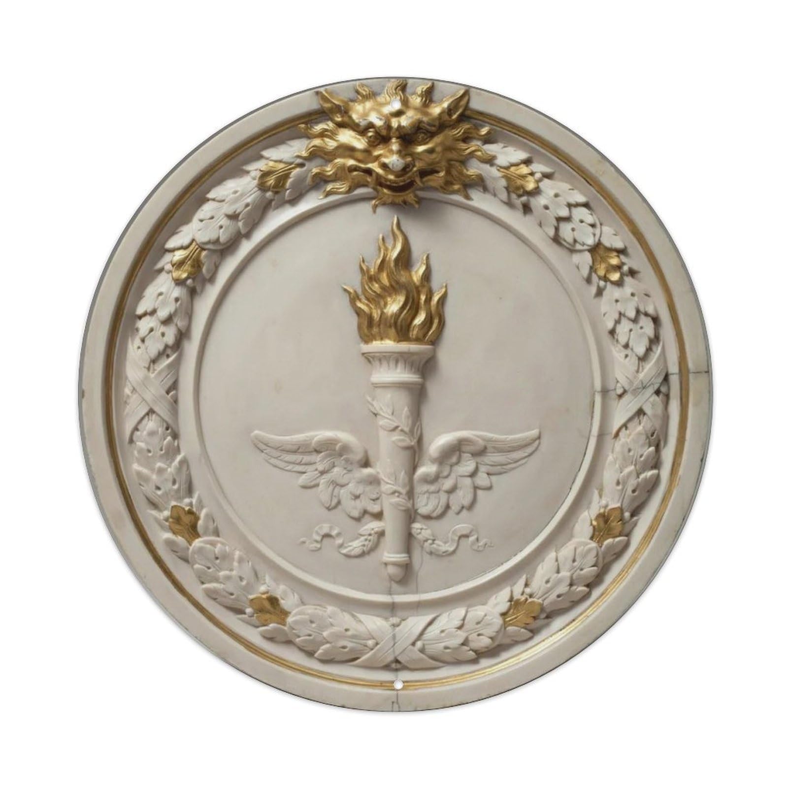 Greek Dragon Head 3D Marble Gold Torch Round Metal Tin Sign Plaque